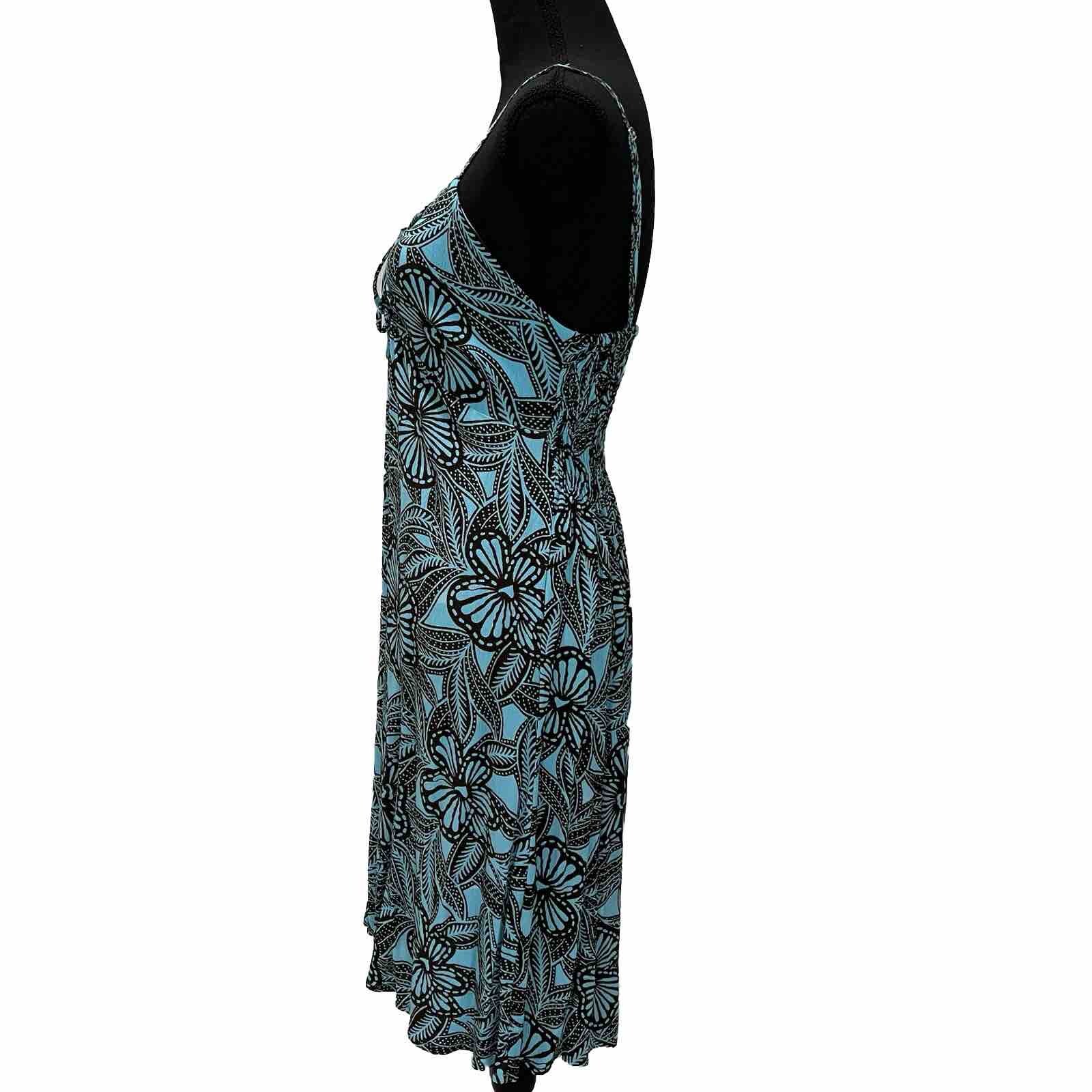 Piramide Clothing Company Handmade Teal & Brown MIDI Dress 100% Rayon Sz M EUC