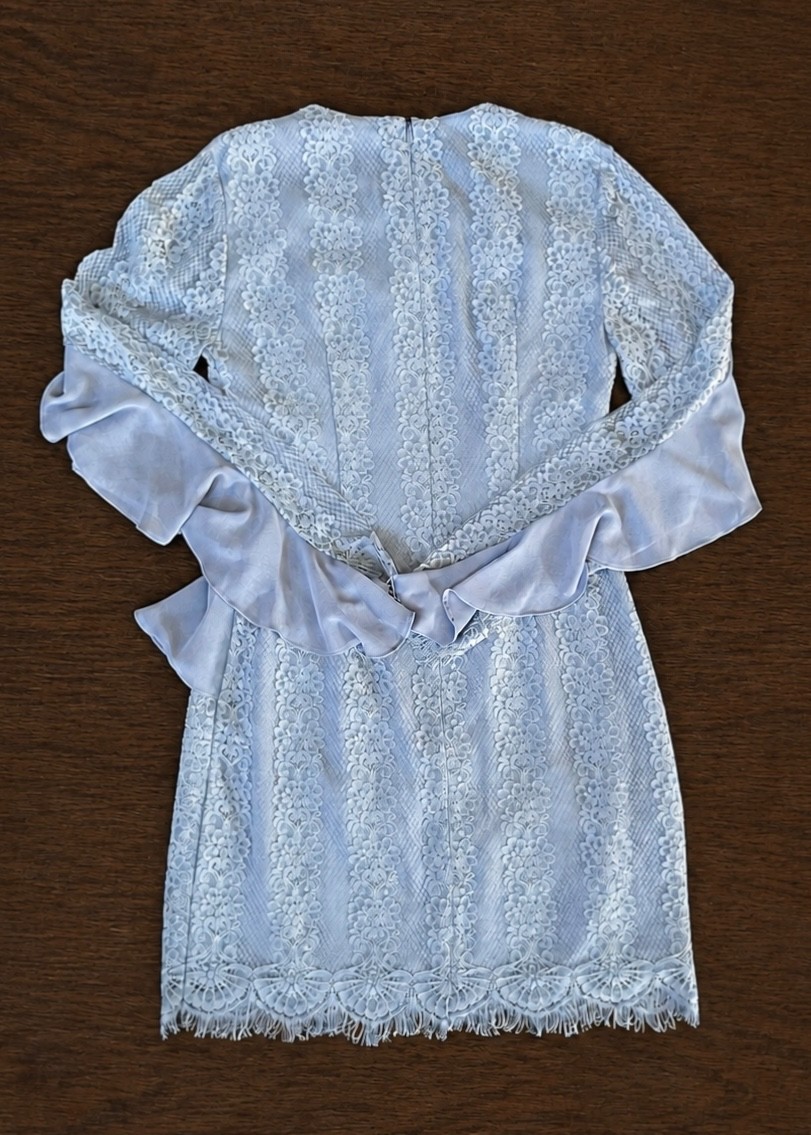Keepsake the Label Better Days Dusty Blue Lace Ruffle Mini Dress Long Sleeve S