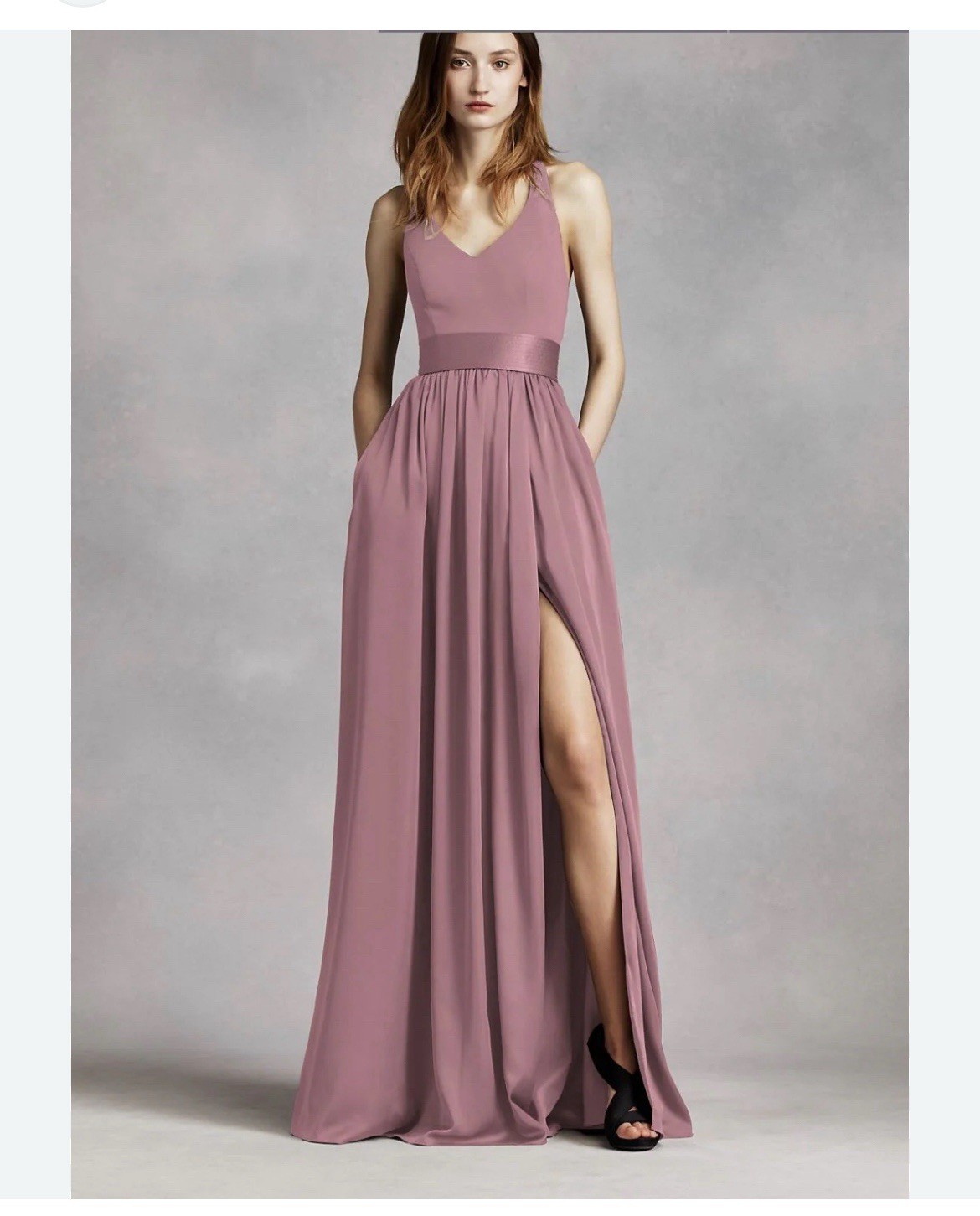 VERA WANG WHITE Size 6 V-Neck Halter Maxi Dress Gown Satin Charmeuse Blush