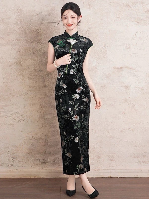 A35 2026 New Chinese Style Cheongsam Dress Women’s Vintage Slim Fit Long Qipao E