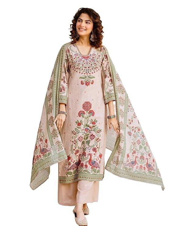 Women’s Printed Straight Kurta and Pant with Dupatta Set