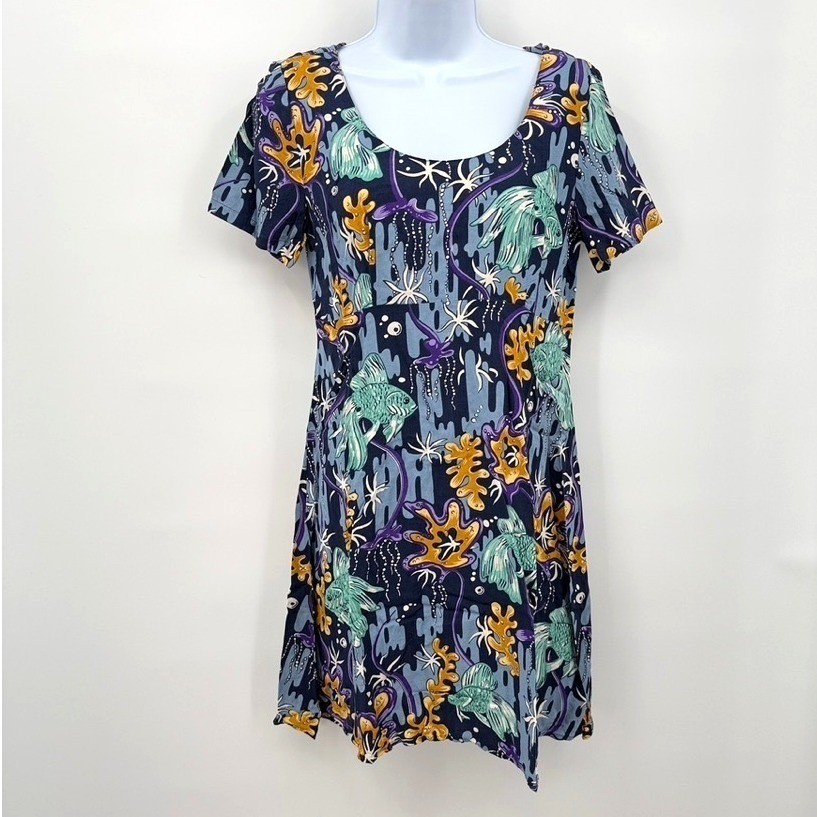 Reyn Spooner Dress Hawaiian Women’s Sz S Blue Fish Beach Tropical Ocean Sea