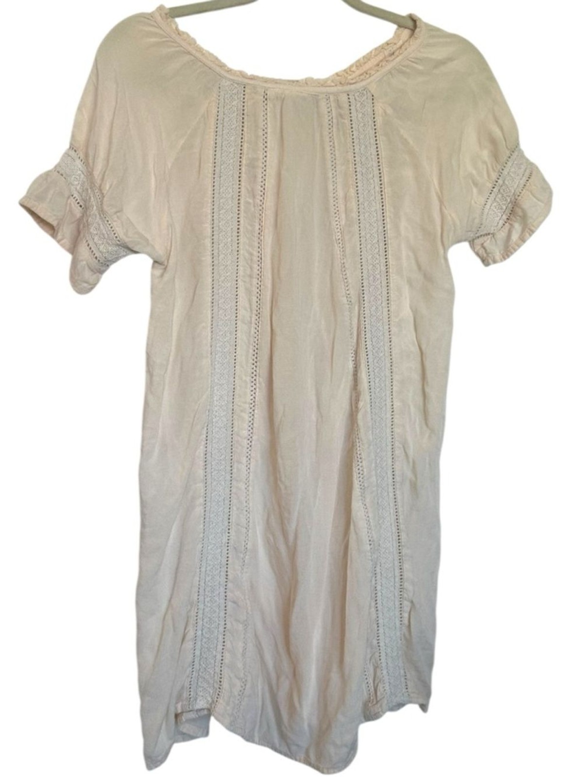 Lagaci Boho Cottagecore Dress Cover Up Peasant Cream Rayon Soft Knit Embroidery