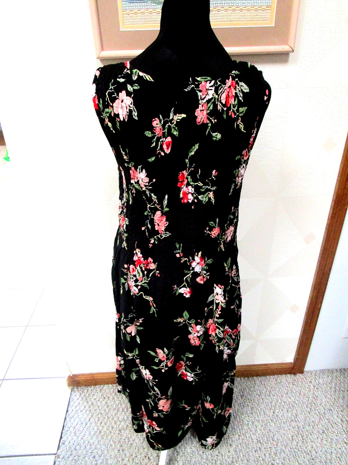 CROFT&BARROW-BLACK/MULTI-FLORAL-SMOCK-SLEEVELESS-POCKET-MAXI DRESS-SIZE-XXL-NEW