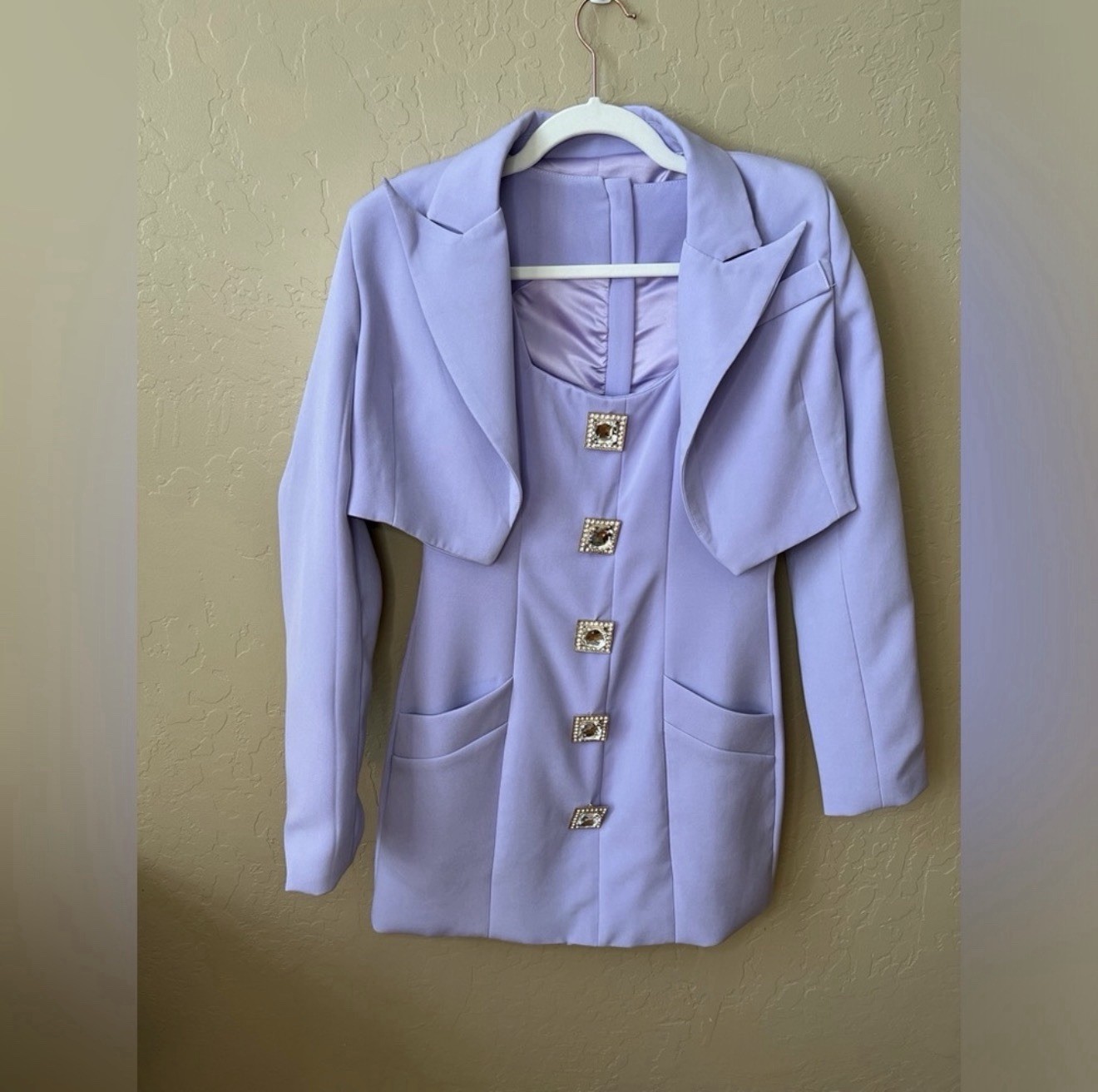 Solid Purple Lined Mini Dress Square Neck Sleeveless Button Front Back Zip M