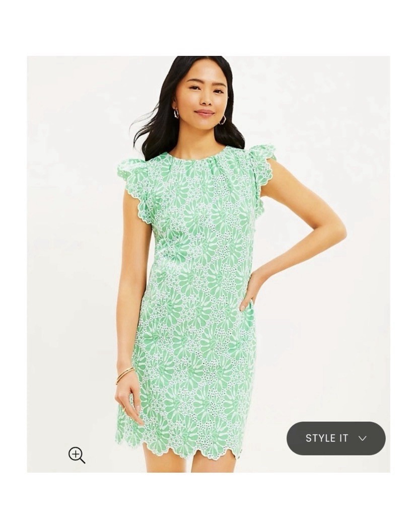 Loft Green Floral Eyelet Mini Dress Size 4 New!