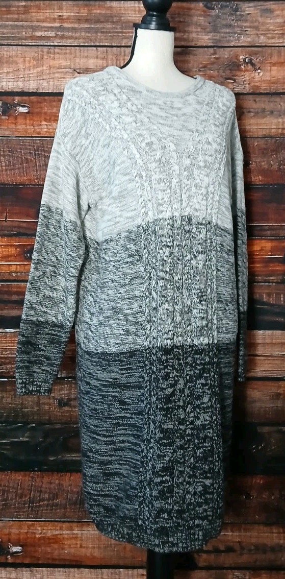 Old Navy Tunic Sweater Dress XL Gray Gradient Colorblock Marled Cable Knit