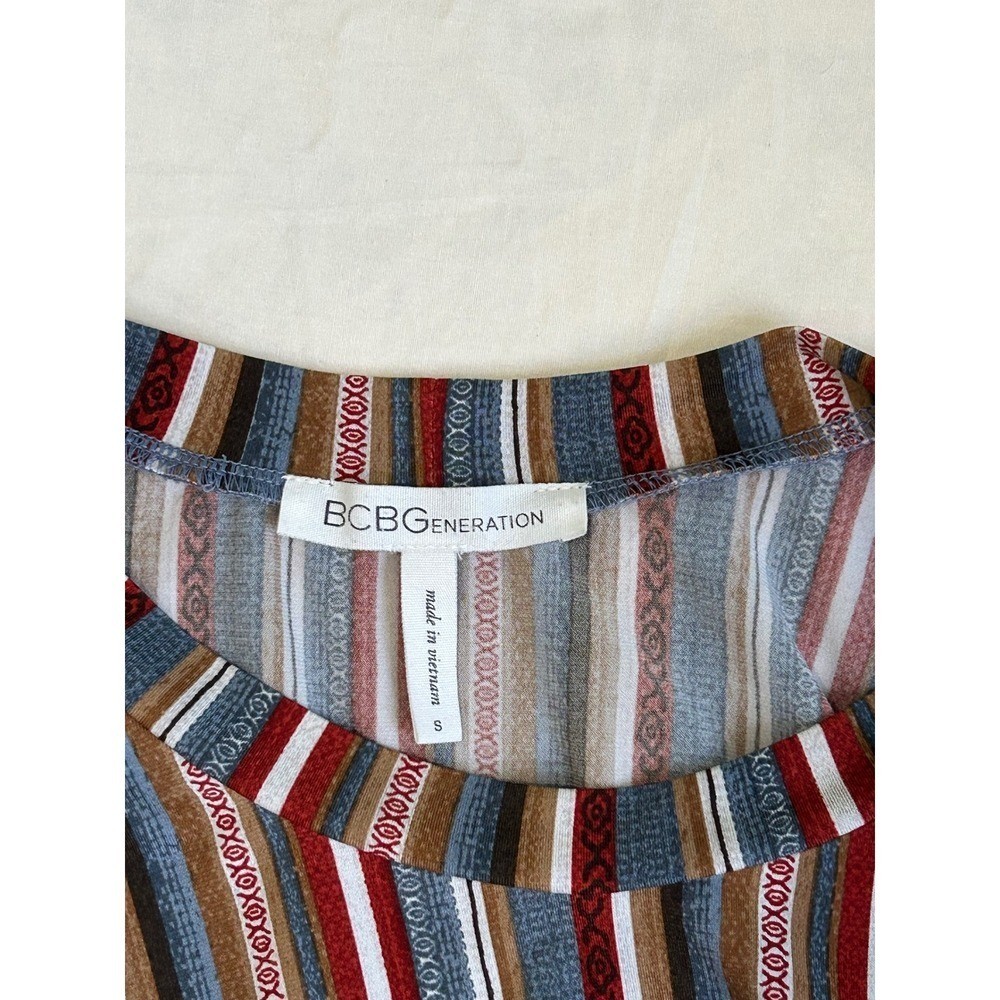 BCBGeneration Womens Multi Color Striped Short Sleeve Shift Mini Dress Small