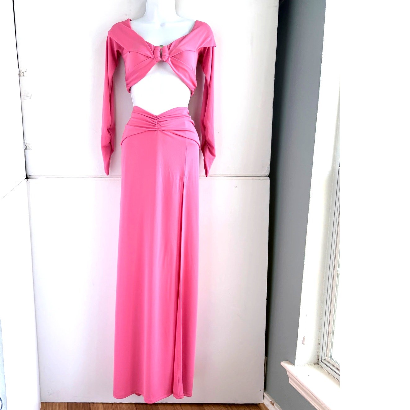 NWT DUNDAS x REVOLVE Elowen Maxi Dress Womens M Sexy Chic Hot Pink Y2K Bardot