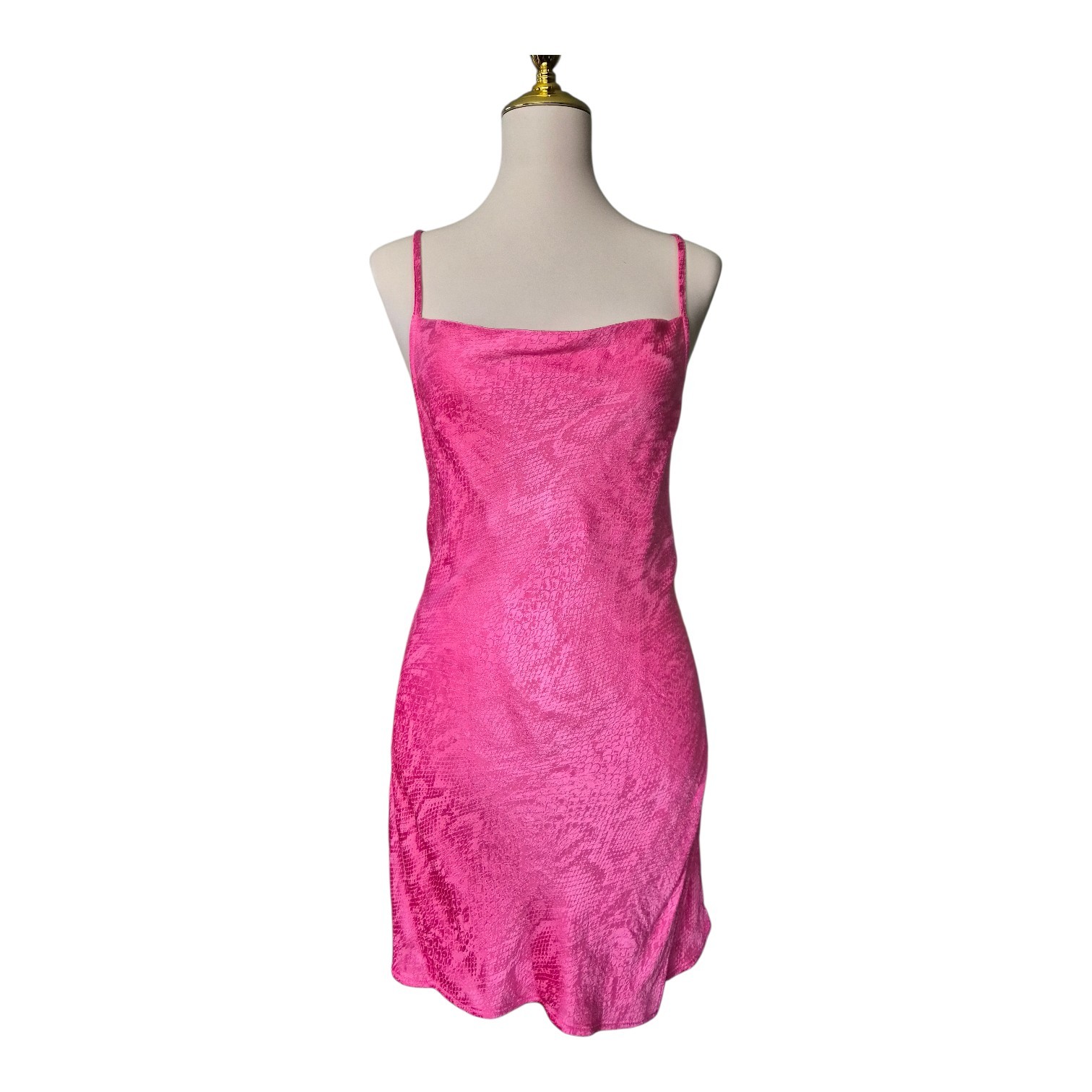 Zara Satin Slip Dress Pink Snake Print Mini Strappy Open Back XS NWT