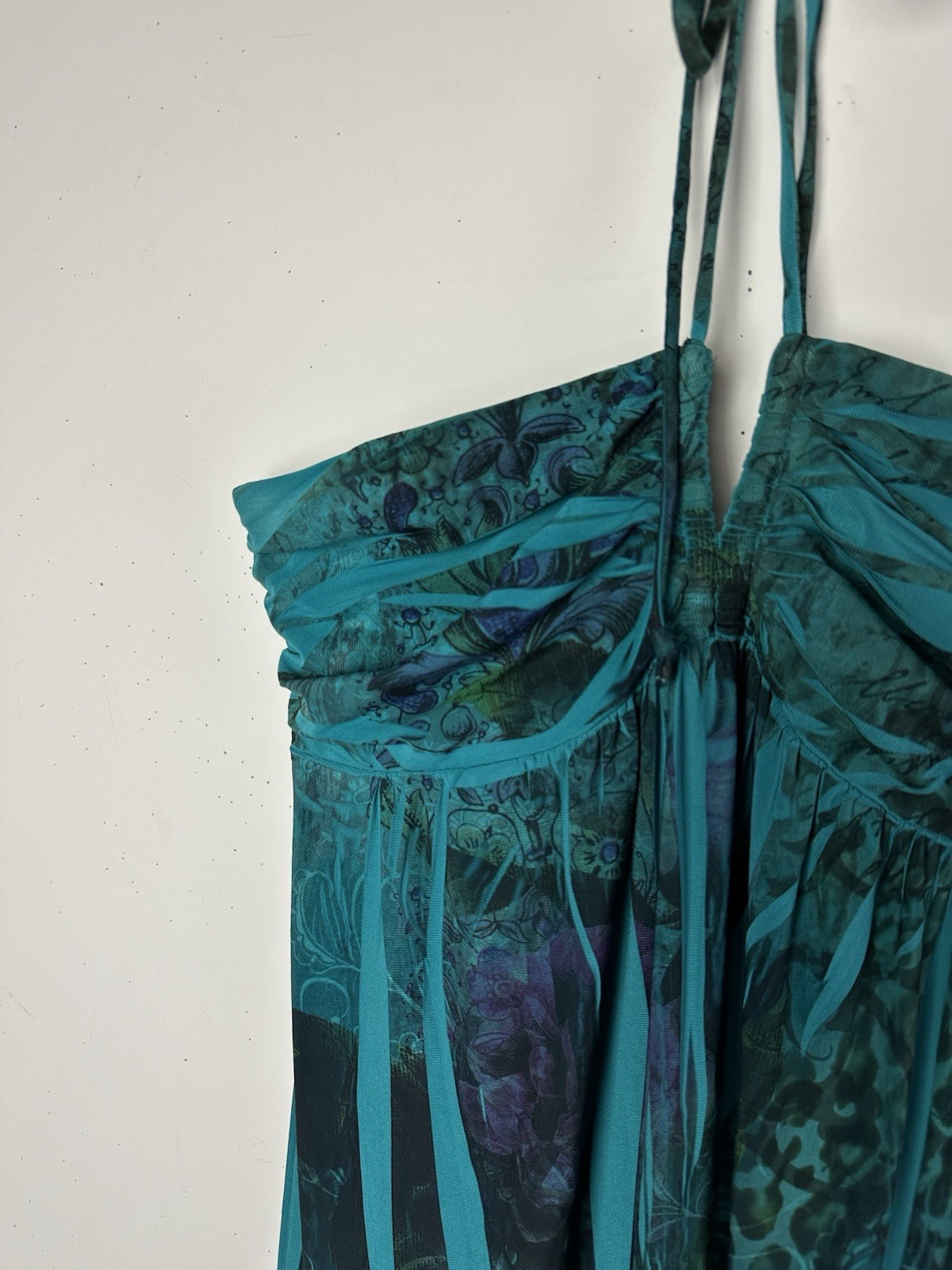 Vtg City Triangles Halter Dress Green Abstract Y2K 90s Whimsigoth Forest Fairy M