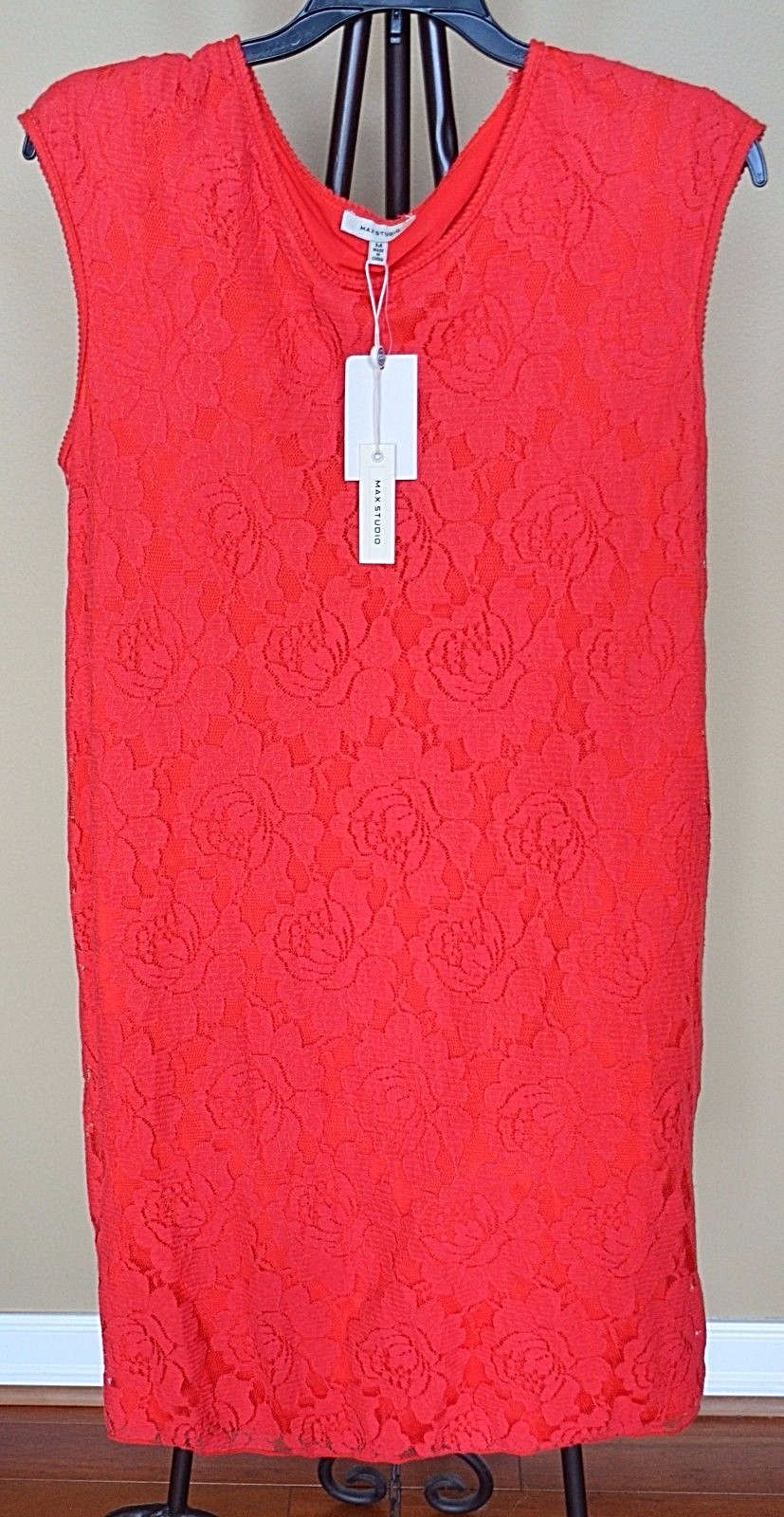 MAX STUDIO Orange Persimmon Floral Lace Shift Dress Sz.M NWT $138