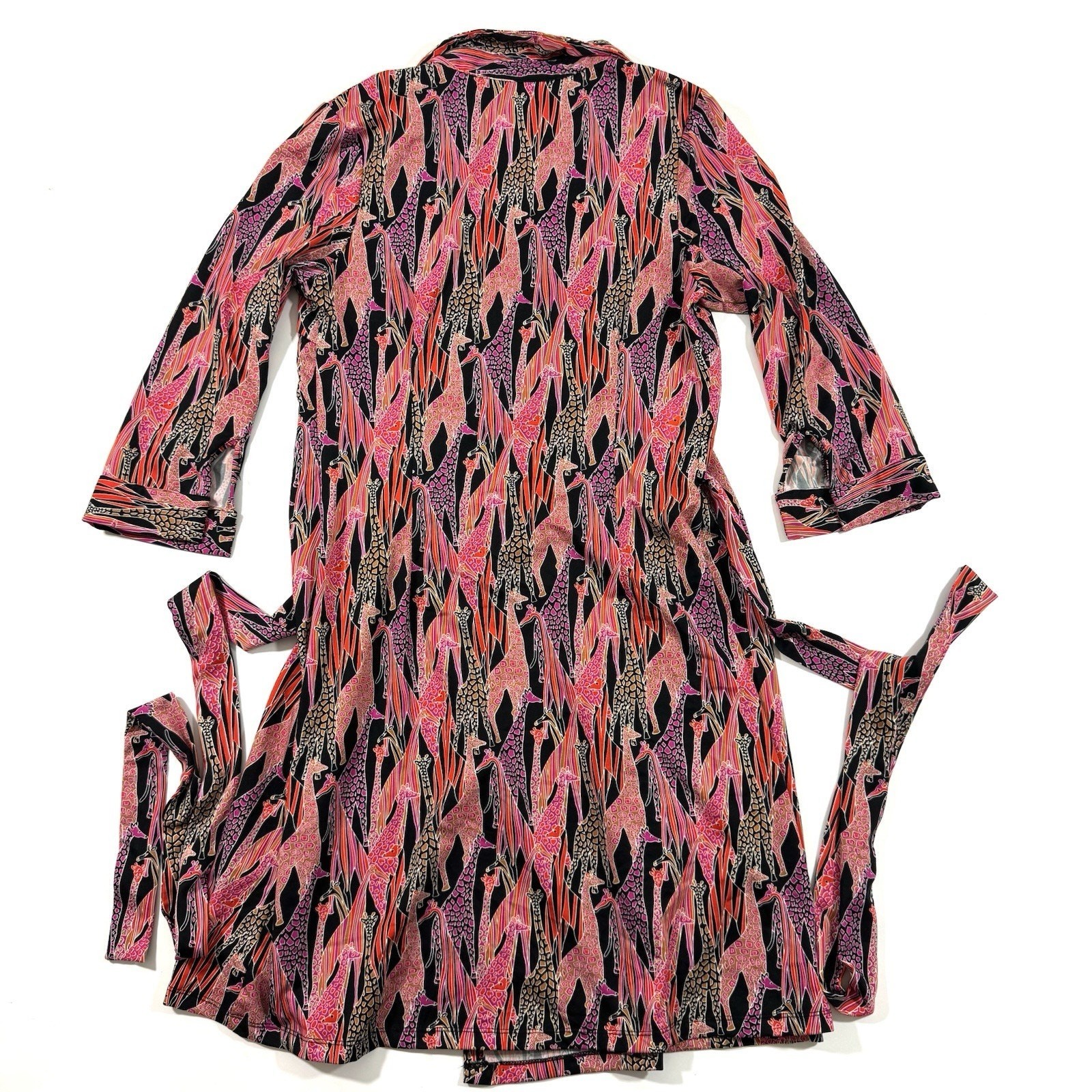 Julie Brown Wrap Dress Size Small Giraffe Print Black Pink