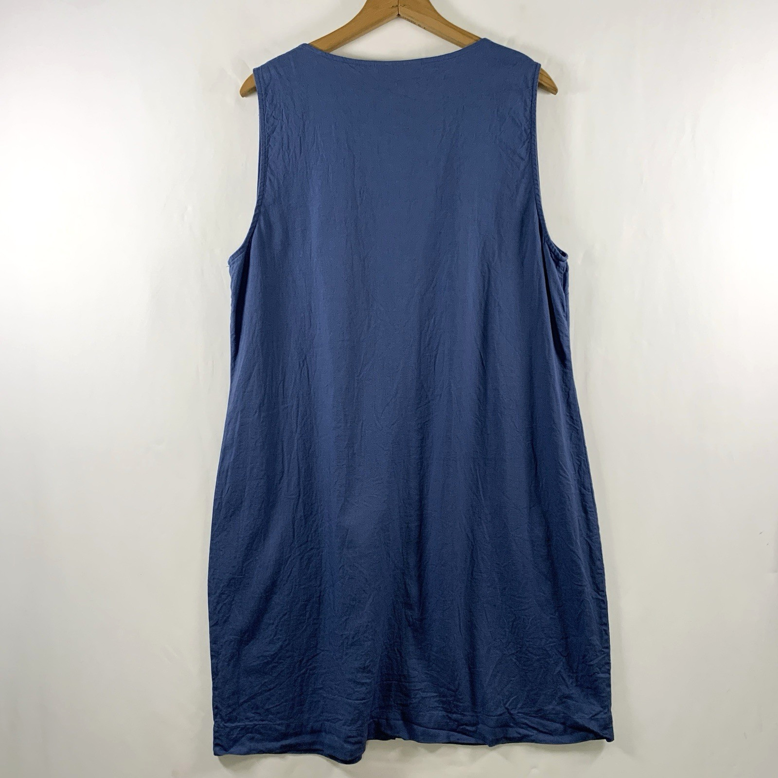 Womens Linen Blend Button Front Shift Dress XL Blue Coastal Minimalist Pockets