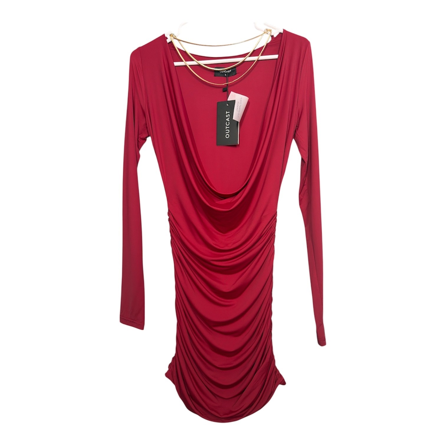 Outcast Dress Womens Small Burgundy Ruched Deep Cowl Party Romantic Sexy NEW