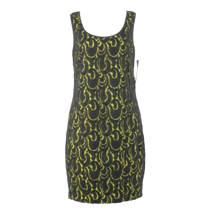 DKNY New $295 Sz 6 Black Lace Overlay Lime Cotton Poly Nylon Bodycon Dress