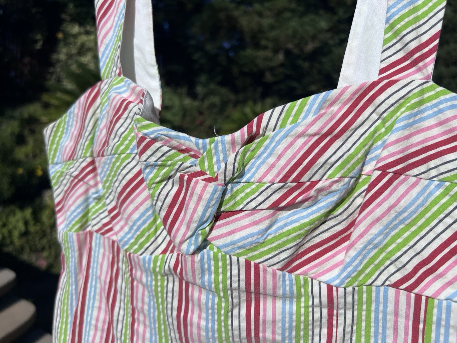 Vintage Nanette Lepore Cotton Bd Tiers Stretch Striped Colorful Sundress Dress 6