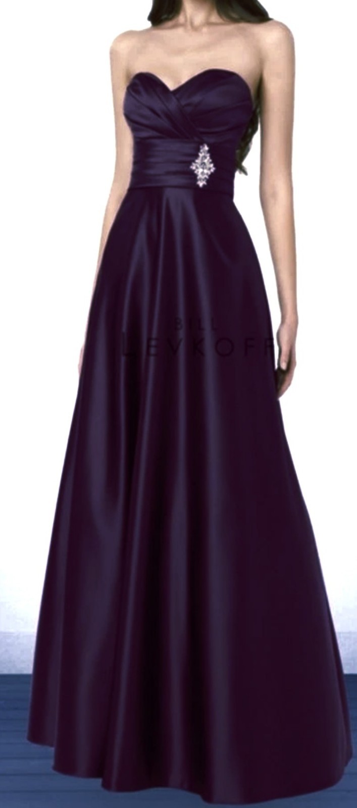 Bill Levkoff Bridesmaid Dress 787 Prom Wedding SATIN Long Gown rhinestone NEW