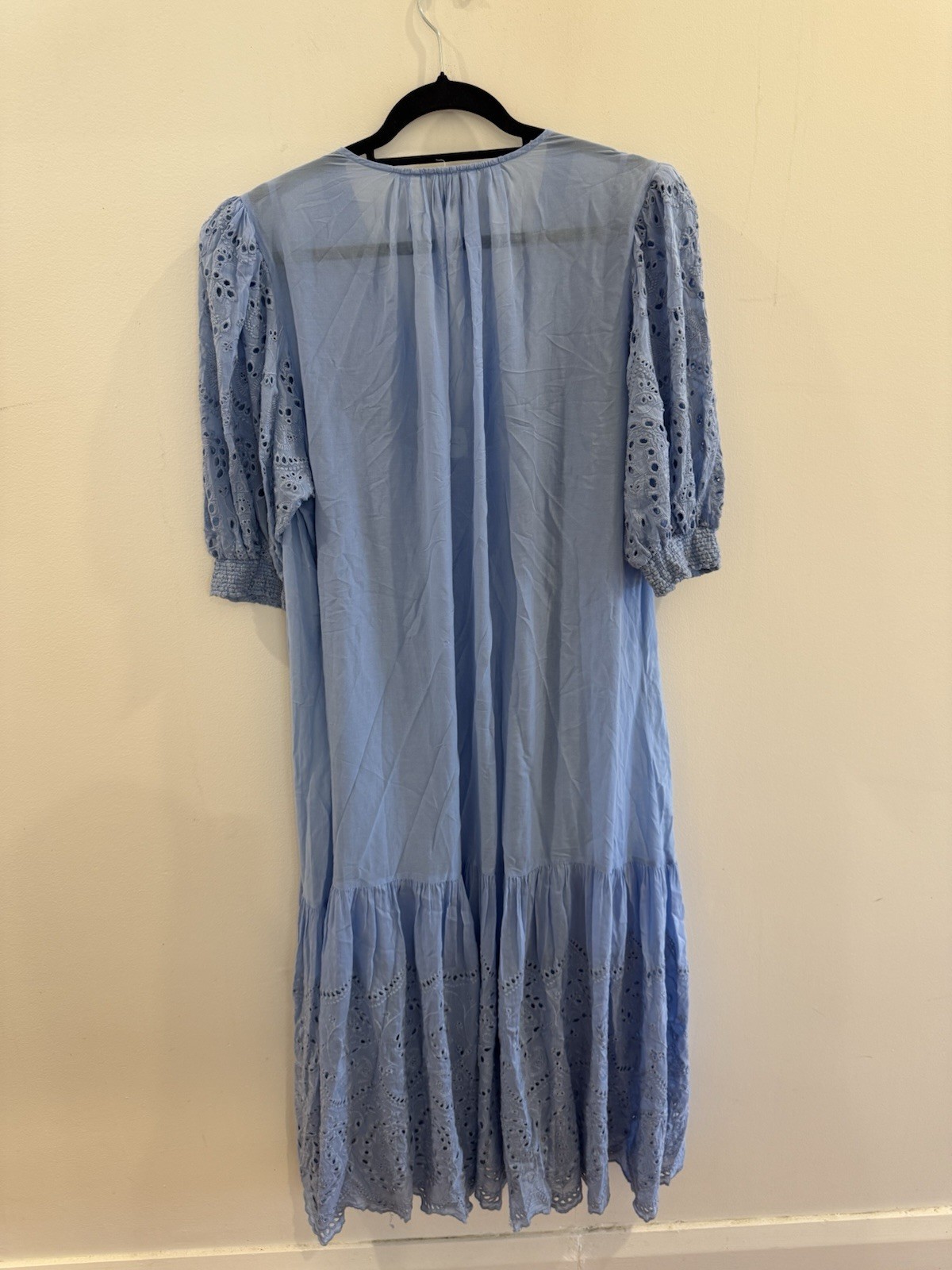 Husk Baby Blue Button Up Smock Dress With Eyelet Ballon Sleeves And Hem Size 16
