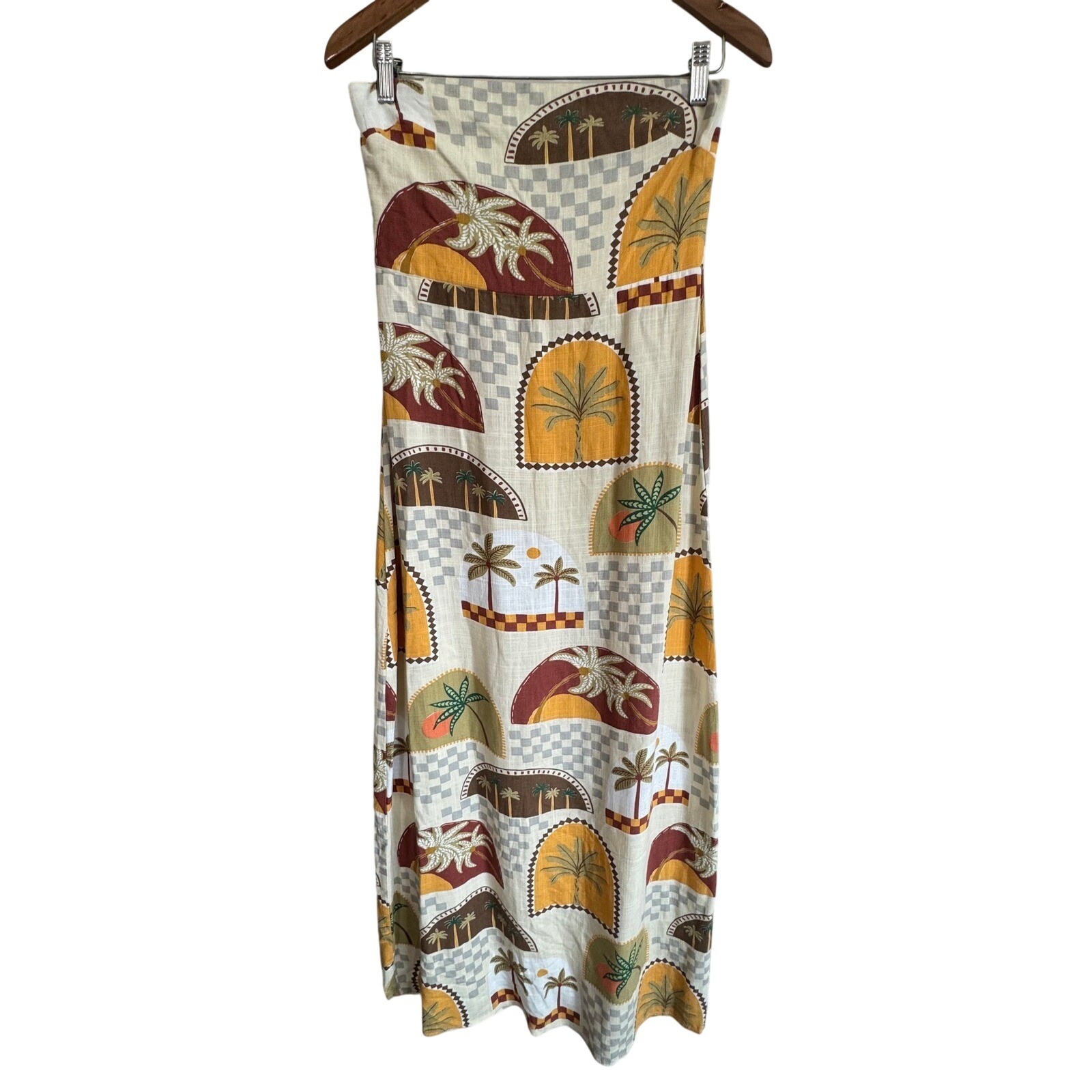 Paper Heart Dress Women M Tropical Palm Tree Strapless Maxi Summer Resortwear