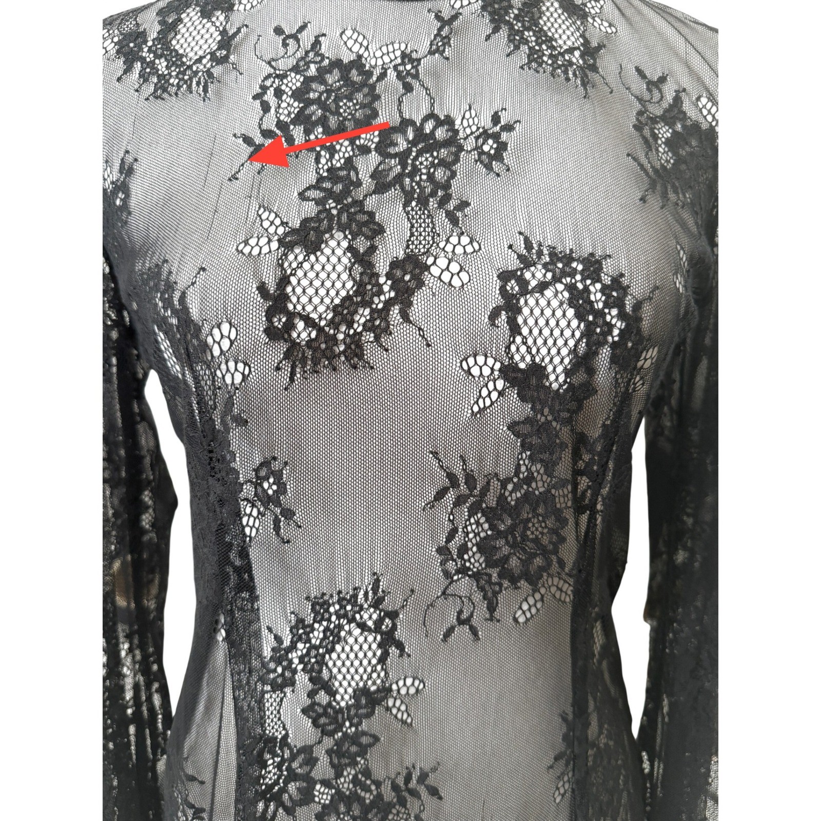JNBY Womens Sheer Floral Lace Bell Sleeve Midi Dress Gothic Romantic Designer S