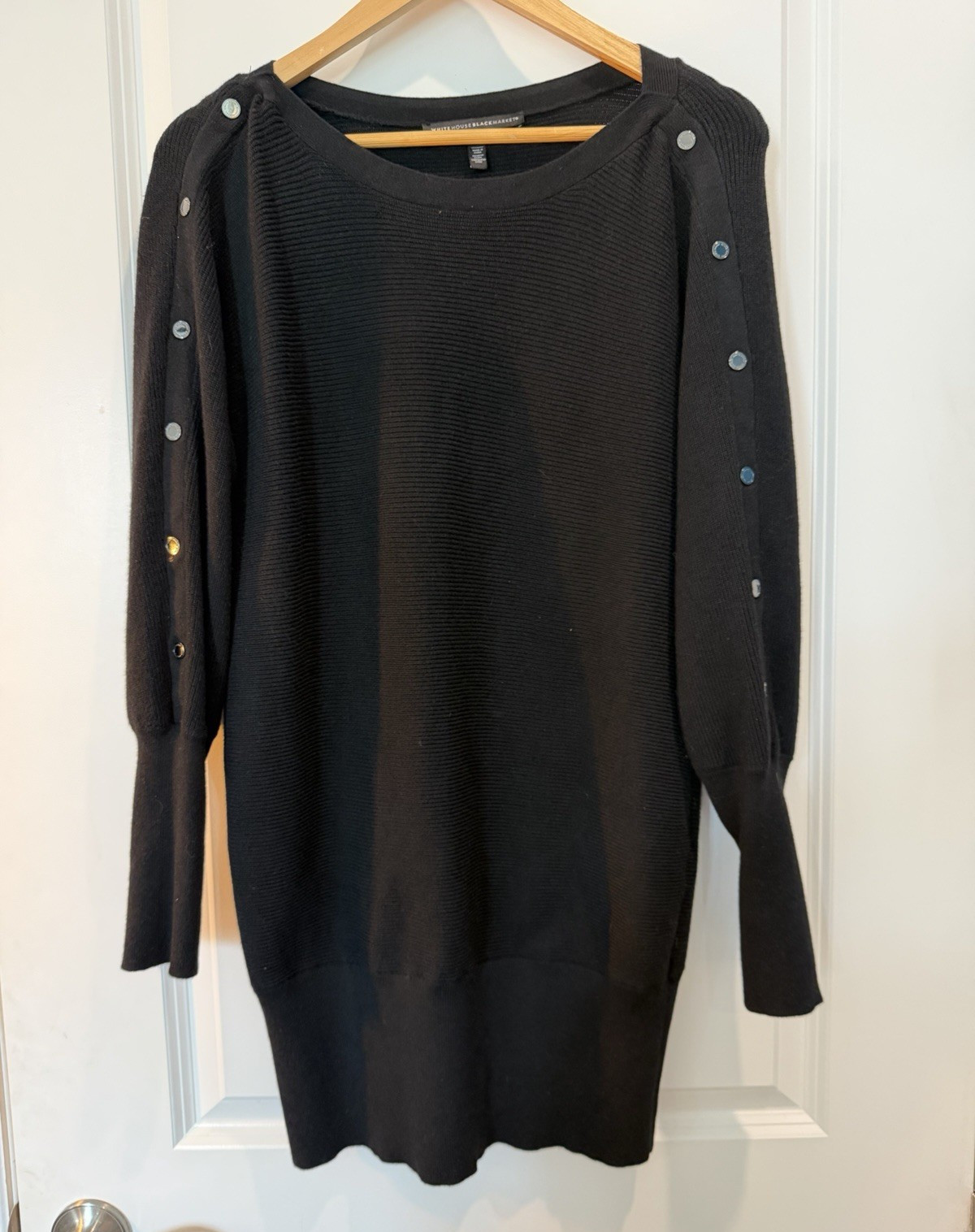White House Black Market Snap Shoulder Ribbed Sweater Dress Black Women’s Medium