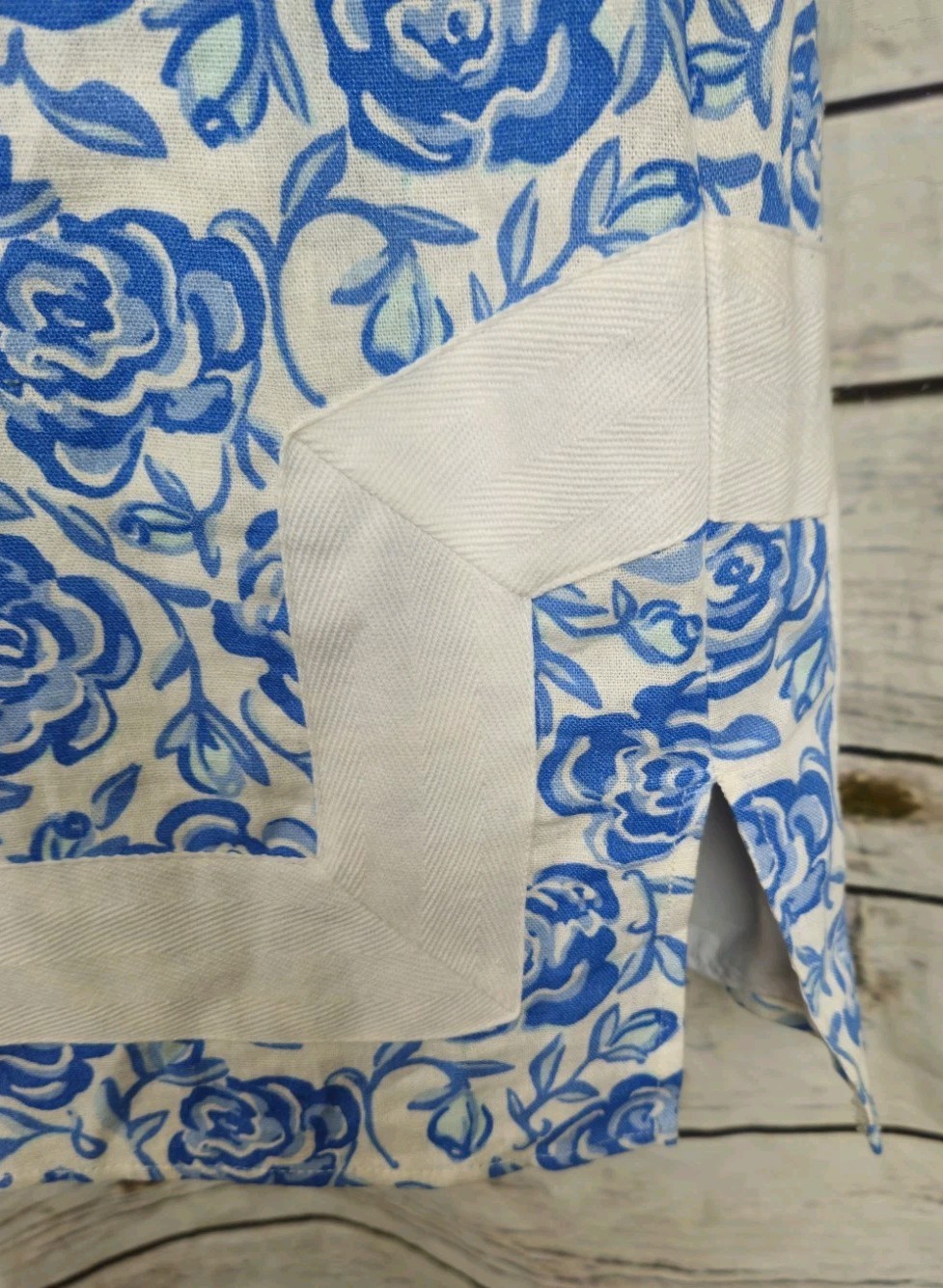 Sail to Sable Blue Floral Shift Dress S Linen Blend Sleeveless