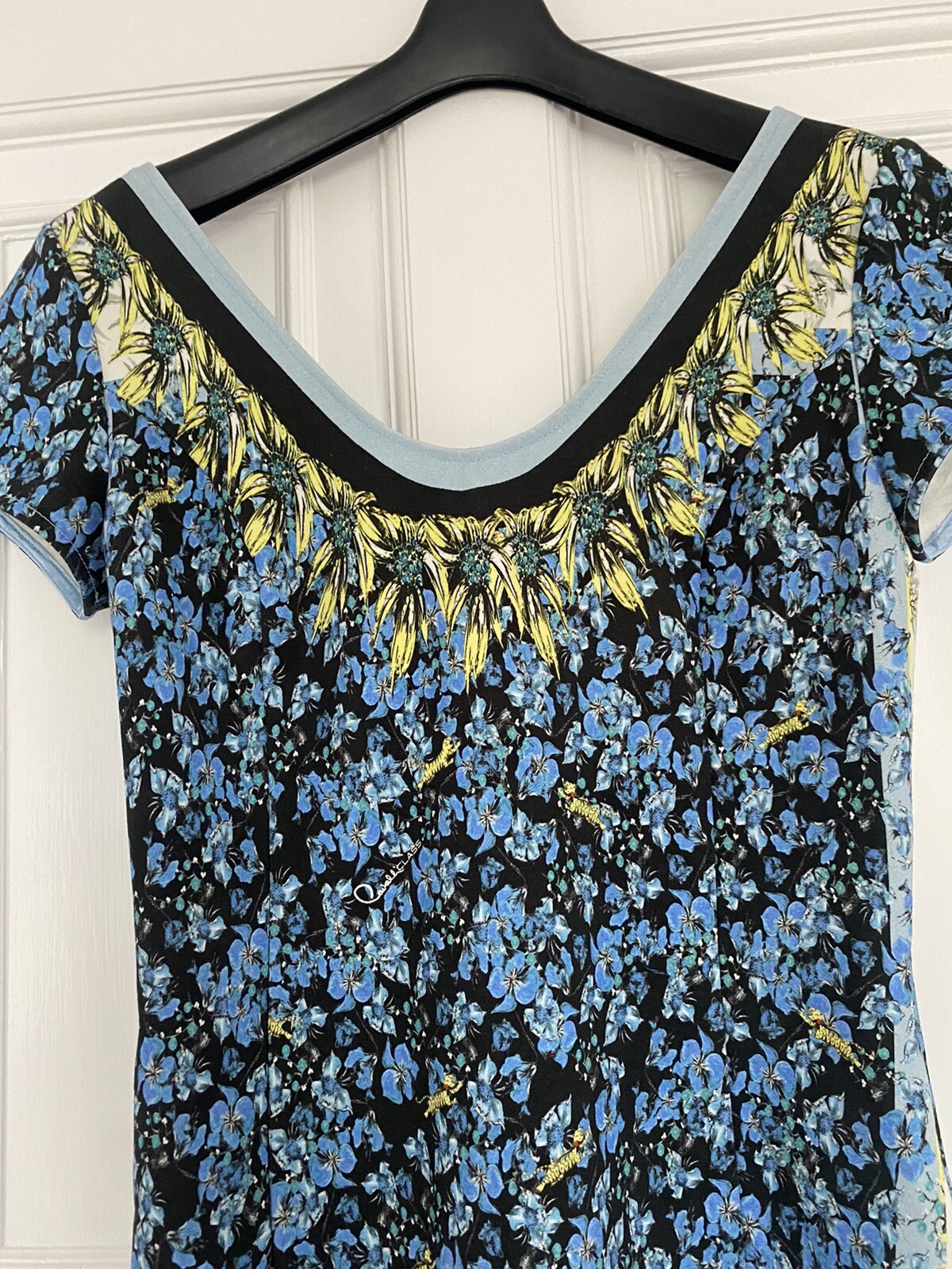 Cavalli Blue Patchwork Floral Pencil Dress UK8/10