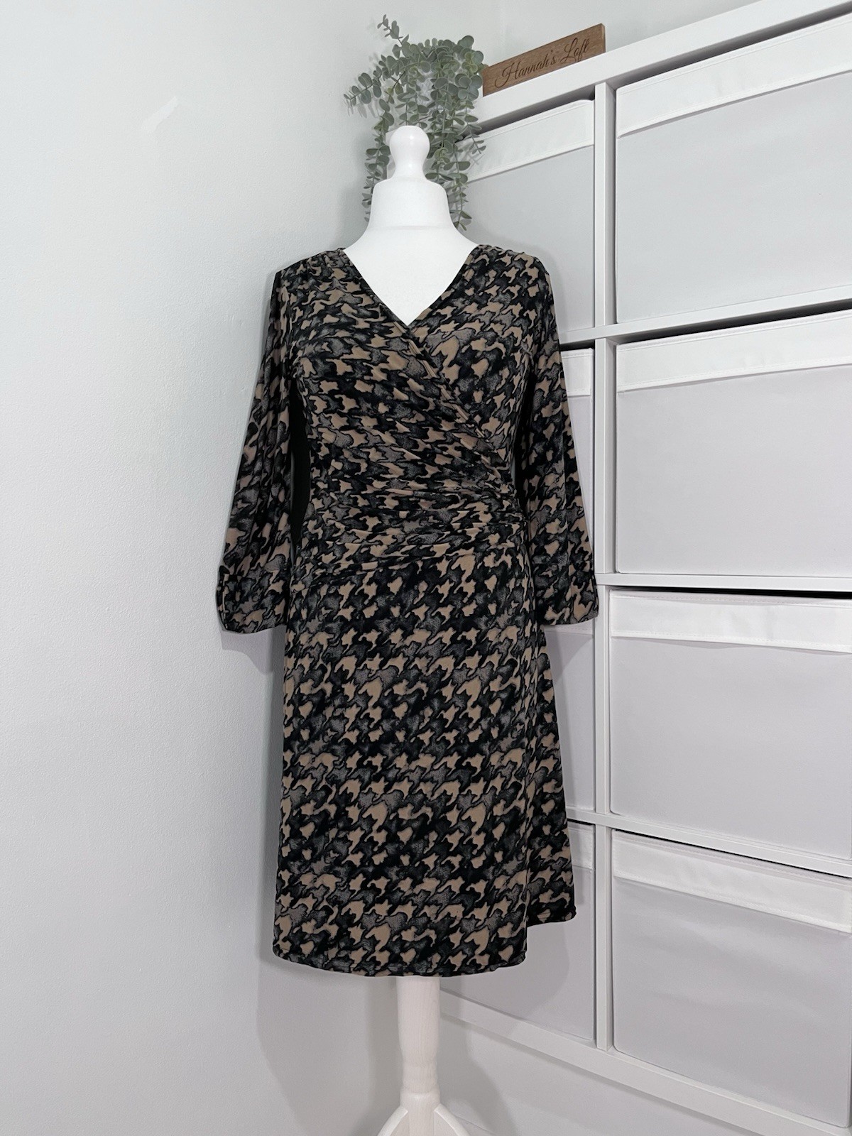 Onjenu Ingenue Fixed Wrap Midi Dress Pockets Size 14 Soft Jersey 3/4 Sleeve