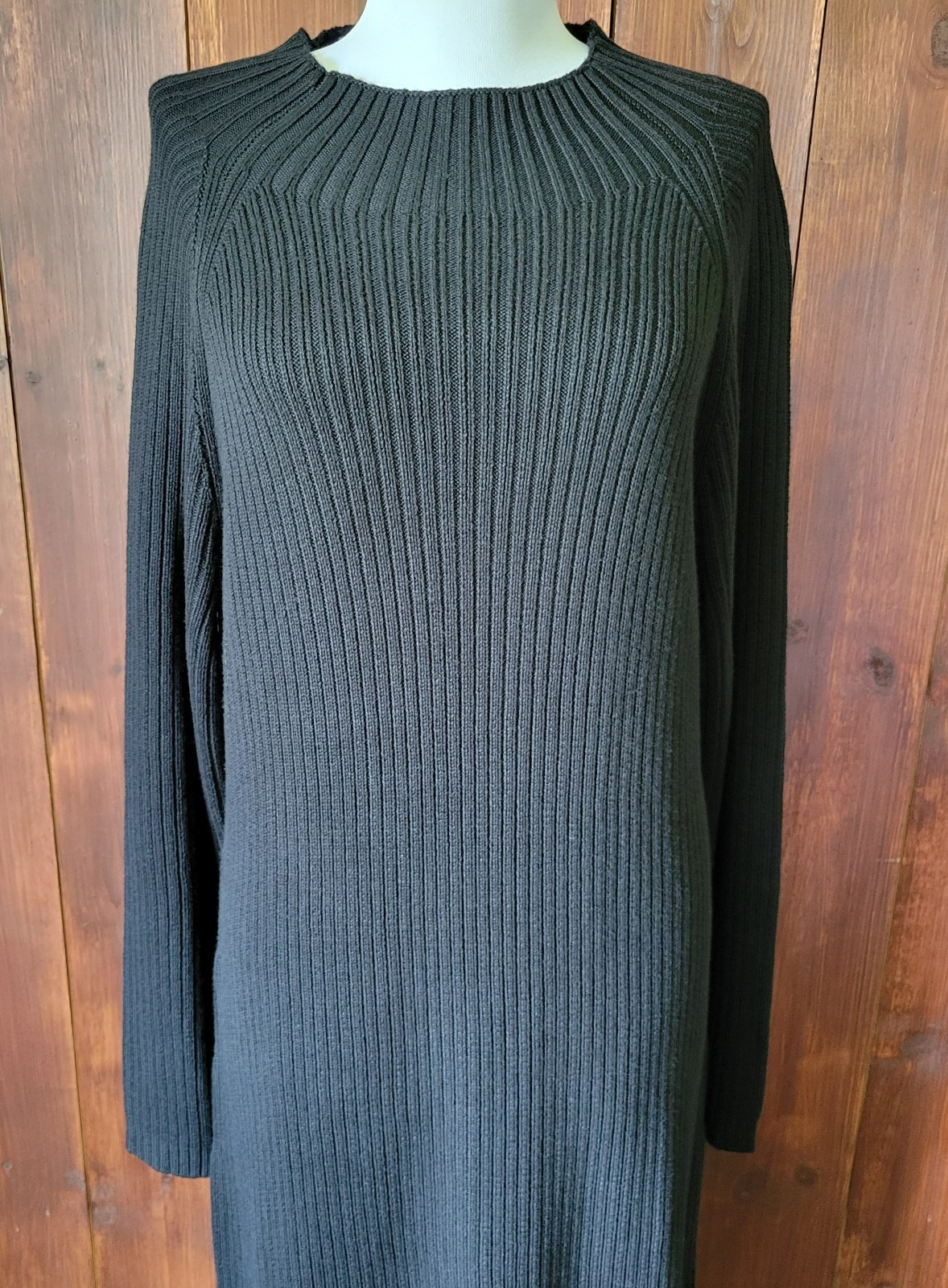 Vintage Coldwater Creek Direct Sweater Dress Women L Black Ribbed Maxi Sunburst