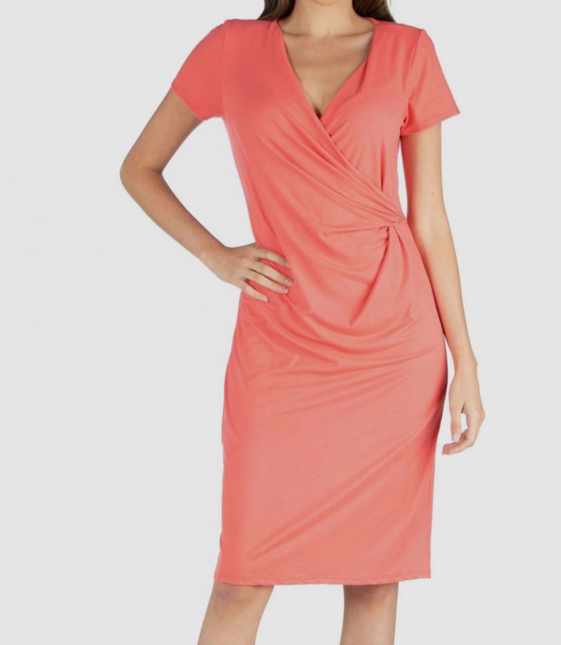 24seven Comfort Apparel Women’s Pink Solid V-Neck Short Sleeve Dress Size L