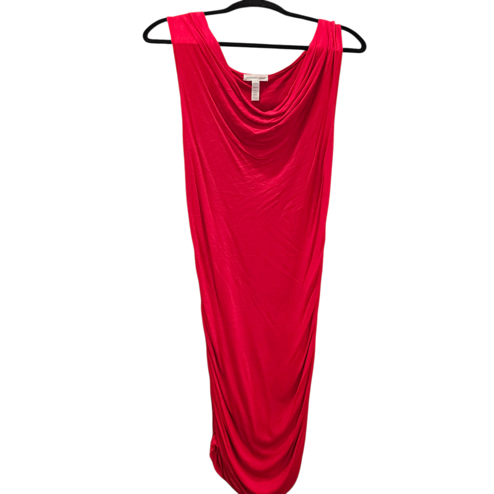 Ambiance Apparel Red Cowl Neck Draped Bodycon Dress Women’s Large Ruched Sides