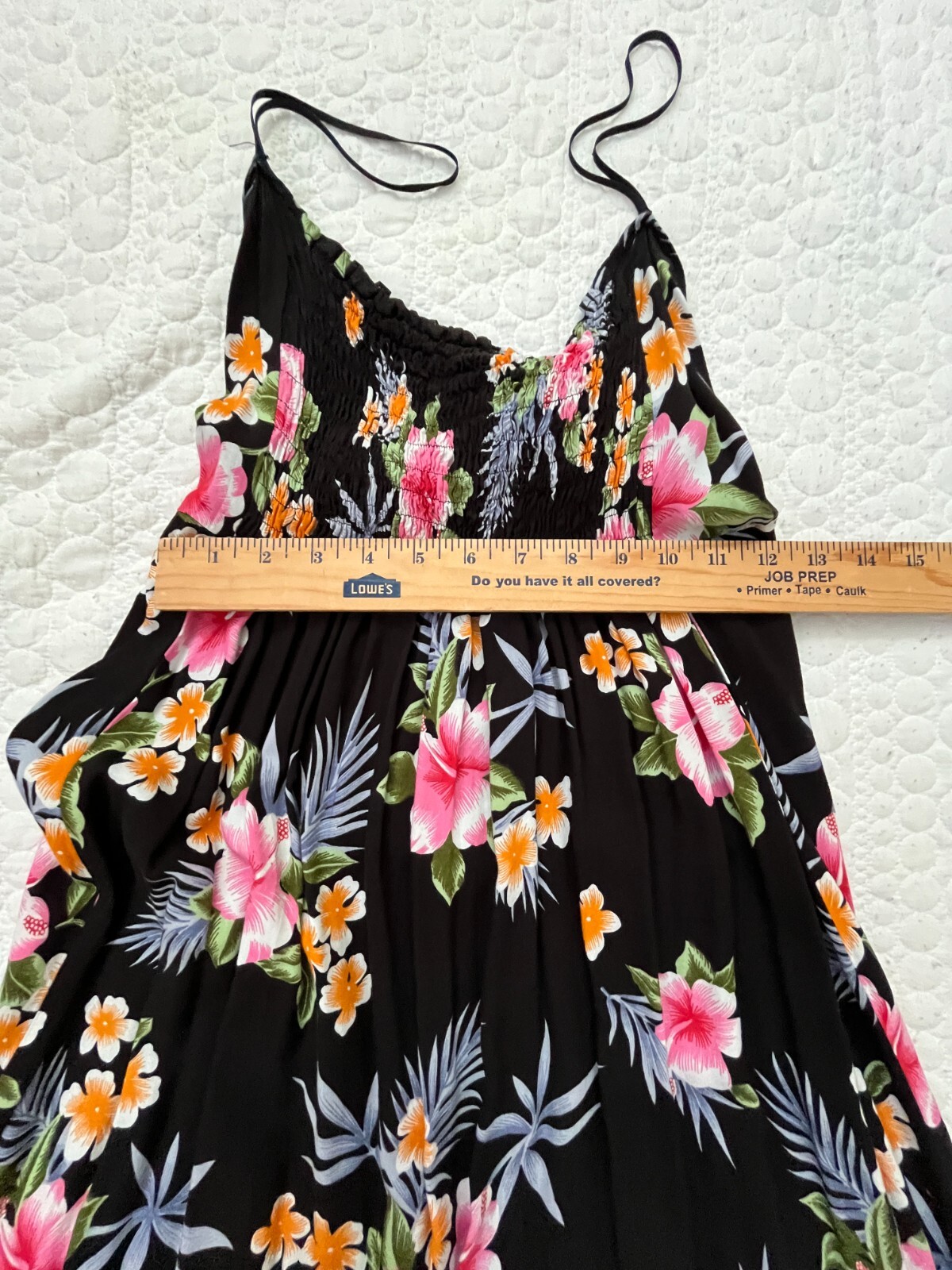 Aloha Hut Hawaiian Small Floral Strap Maxi Dress Black Travel Beach