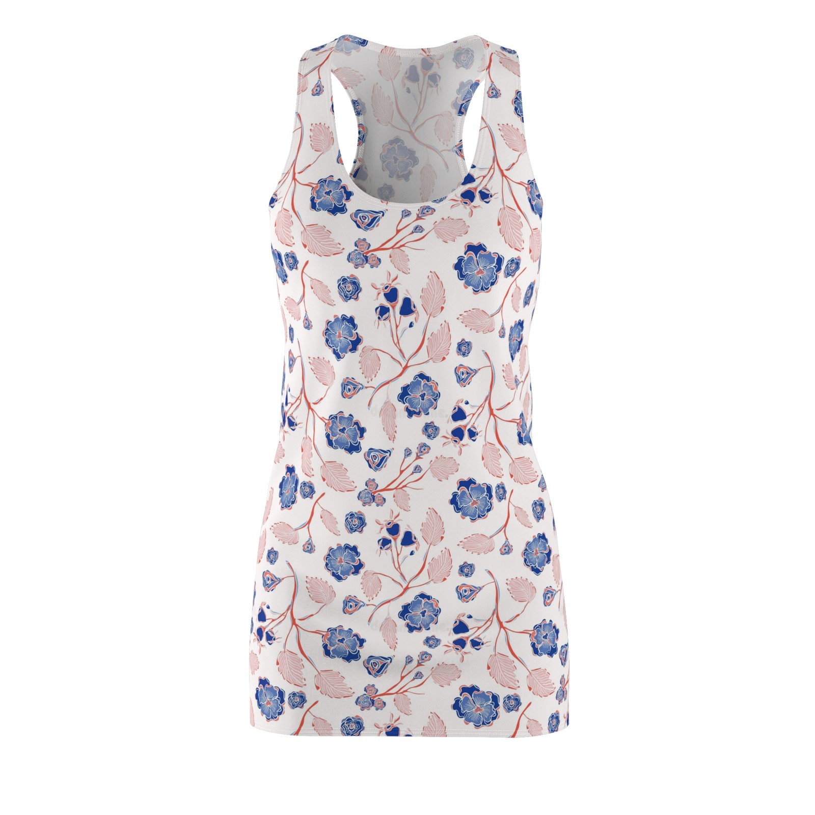 Blue Pink Floral Racerback Dress | All-Over Print