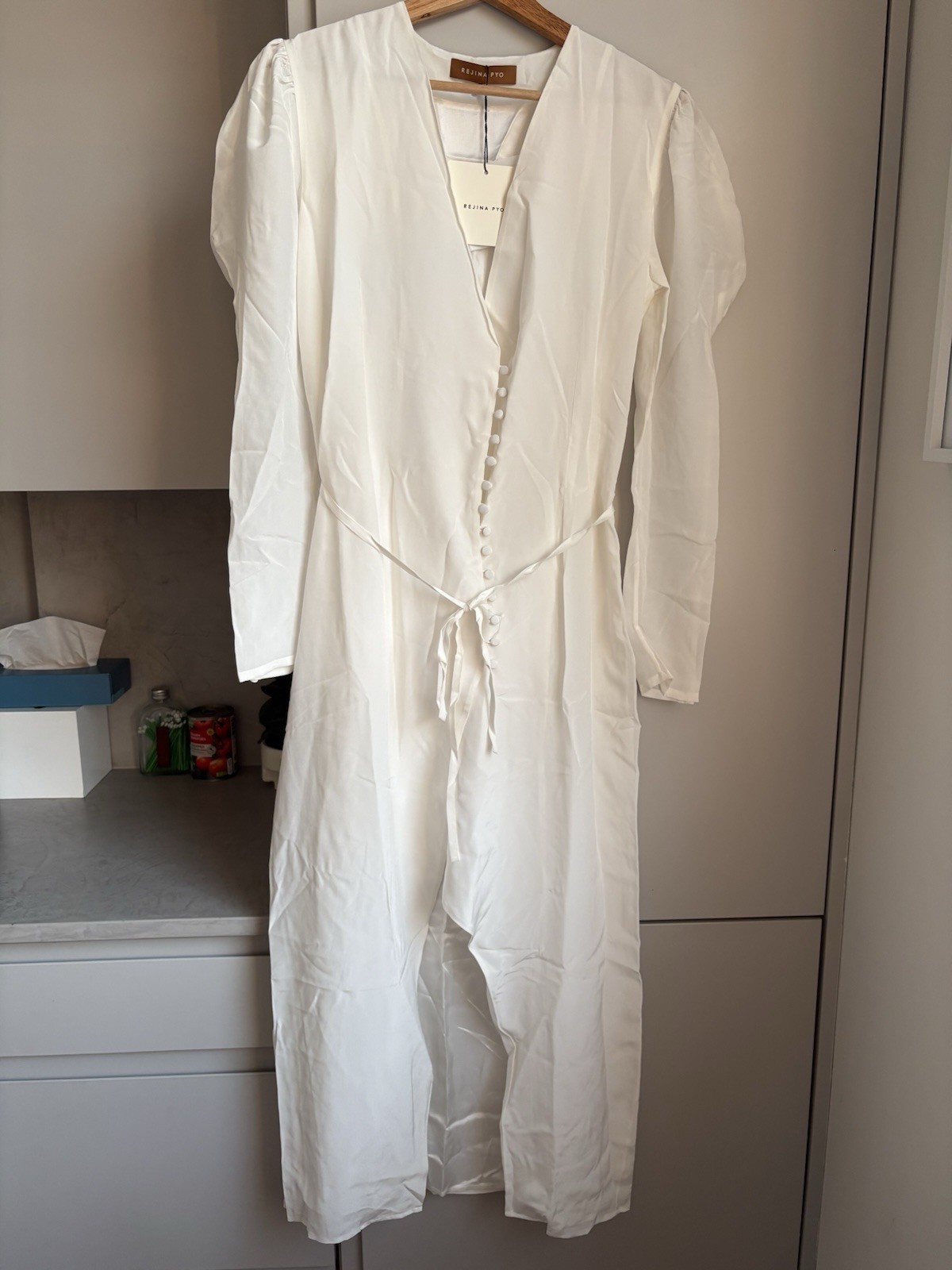 Rejina Pyo silk crepe off-white remi dress/UK8/BNWT/RRP £600+