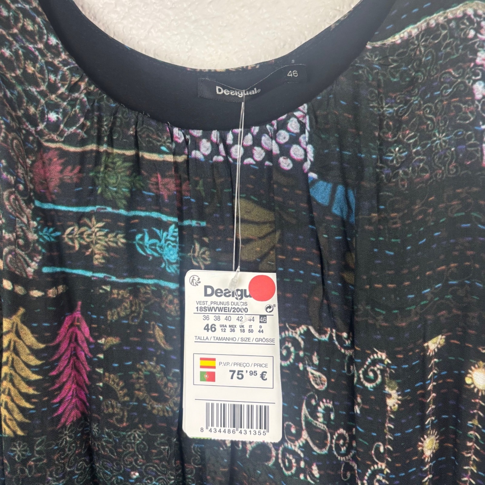 NWT Desigual 46 US 12 XL Black Patchwork Sleeveless Tunic Dress Boho Artsy