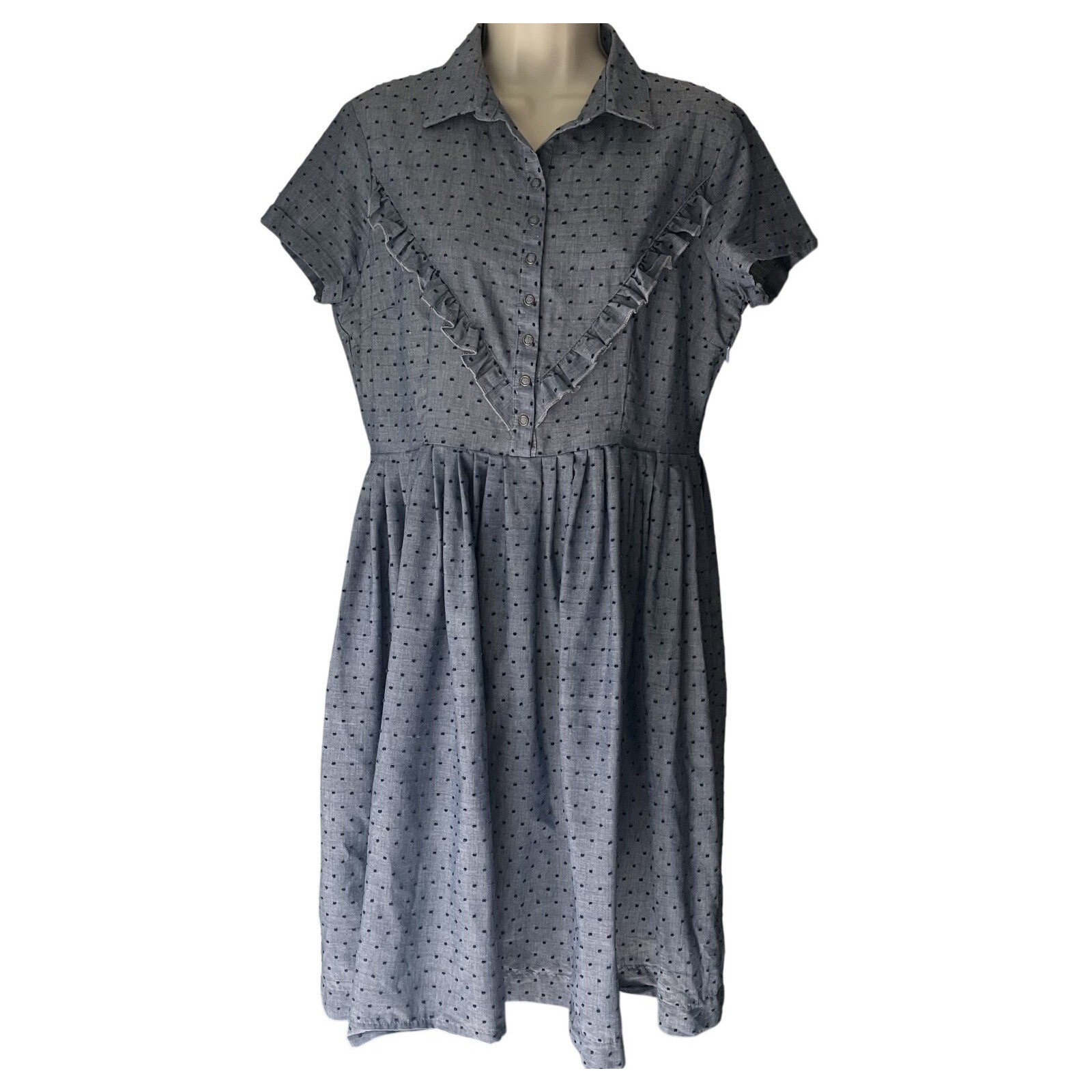Rodeo By Tuesday Of California Blue Swiss Dot Ruffle Prairie Dress Medium USA