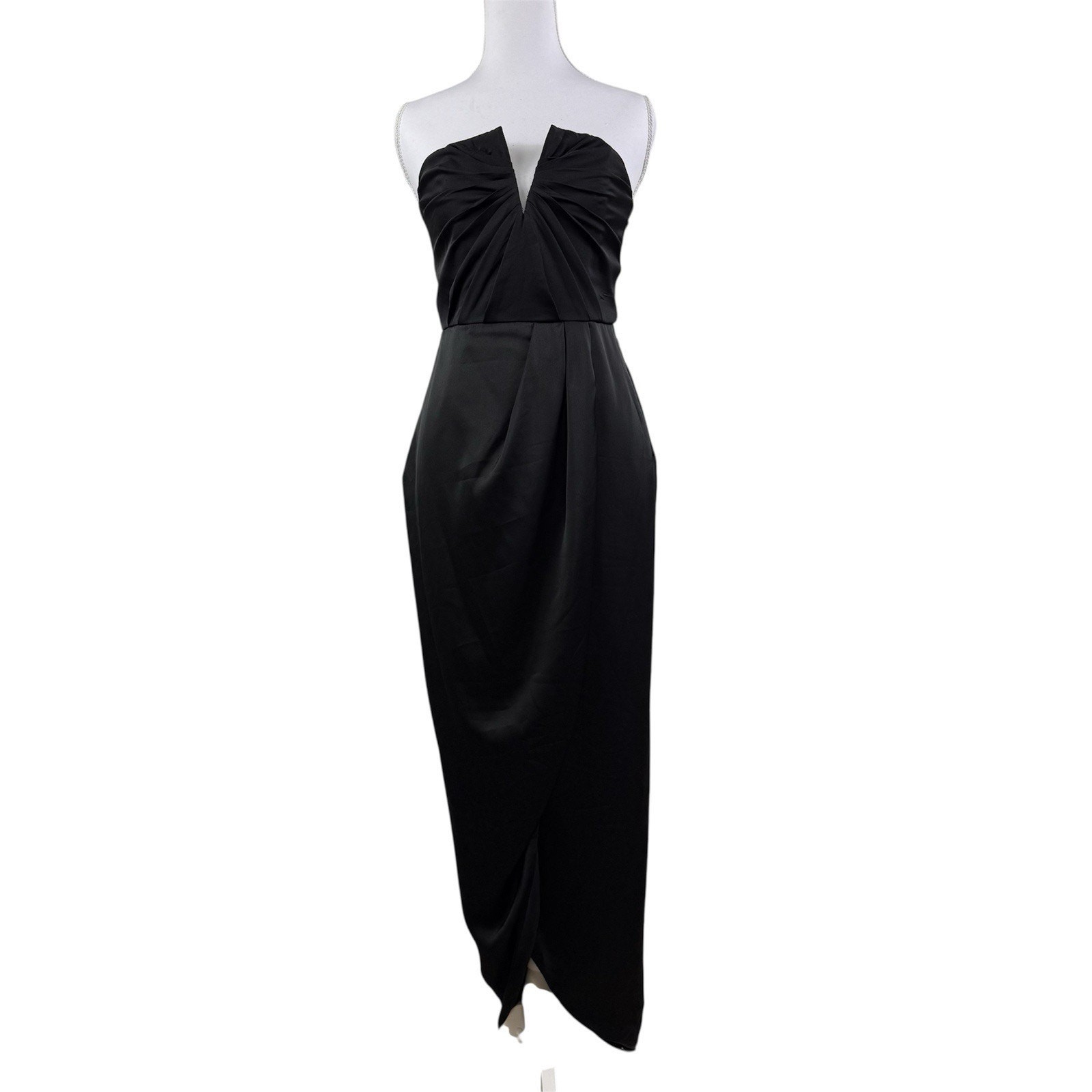 Yumi Kim Black Bombshell Maxi Dress XS Strapless Deep V Neck Faux Wrap Evening