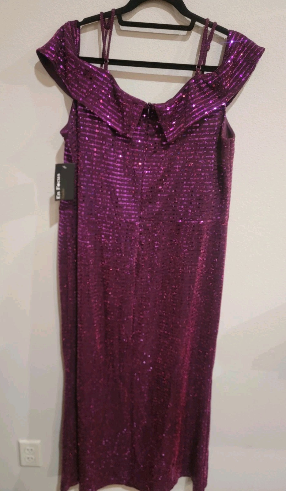 En Focus Studio Off Shoulder Purple Sequin Maxi Dress With Slit Size 20W NWT