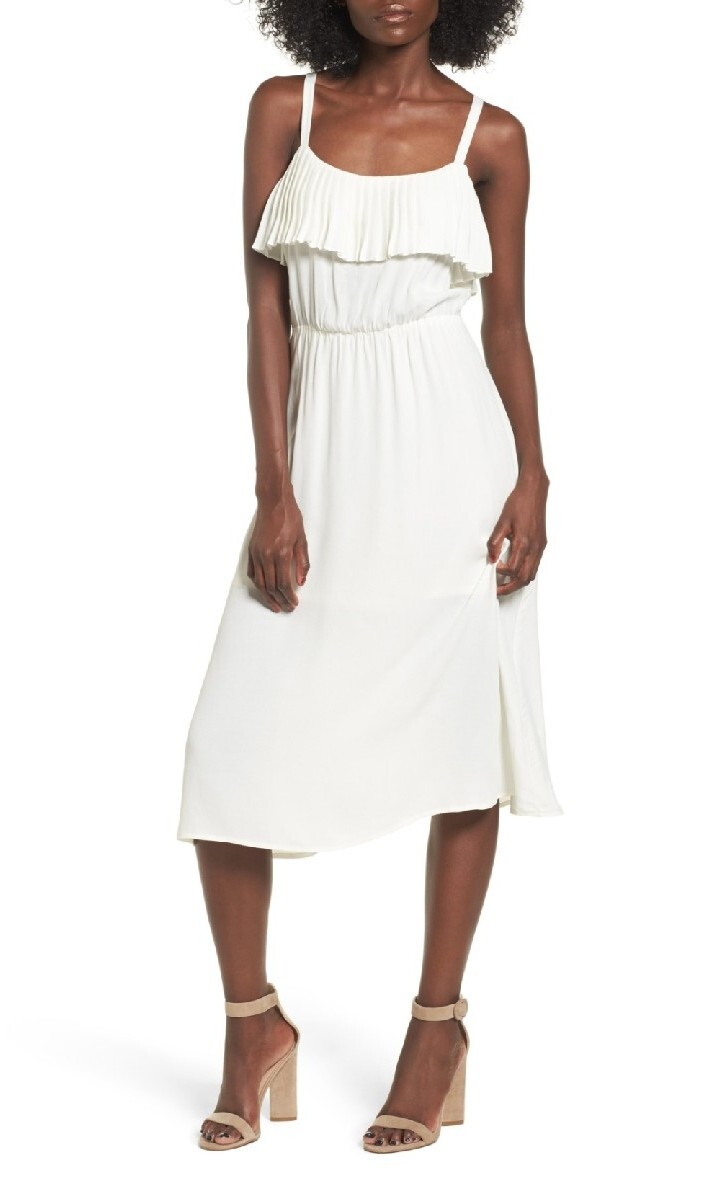 NEW LEITH Ivory Pleated Popover Ruffle Knee Length Dress Size Small C1539