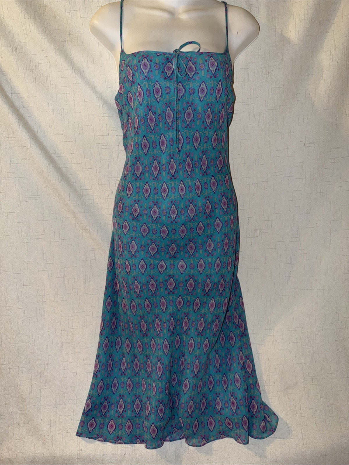 Vintage y2k 1990s Ann Taylor 100% Silk Floral Dress Bias Cut Minimalist Slip 8