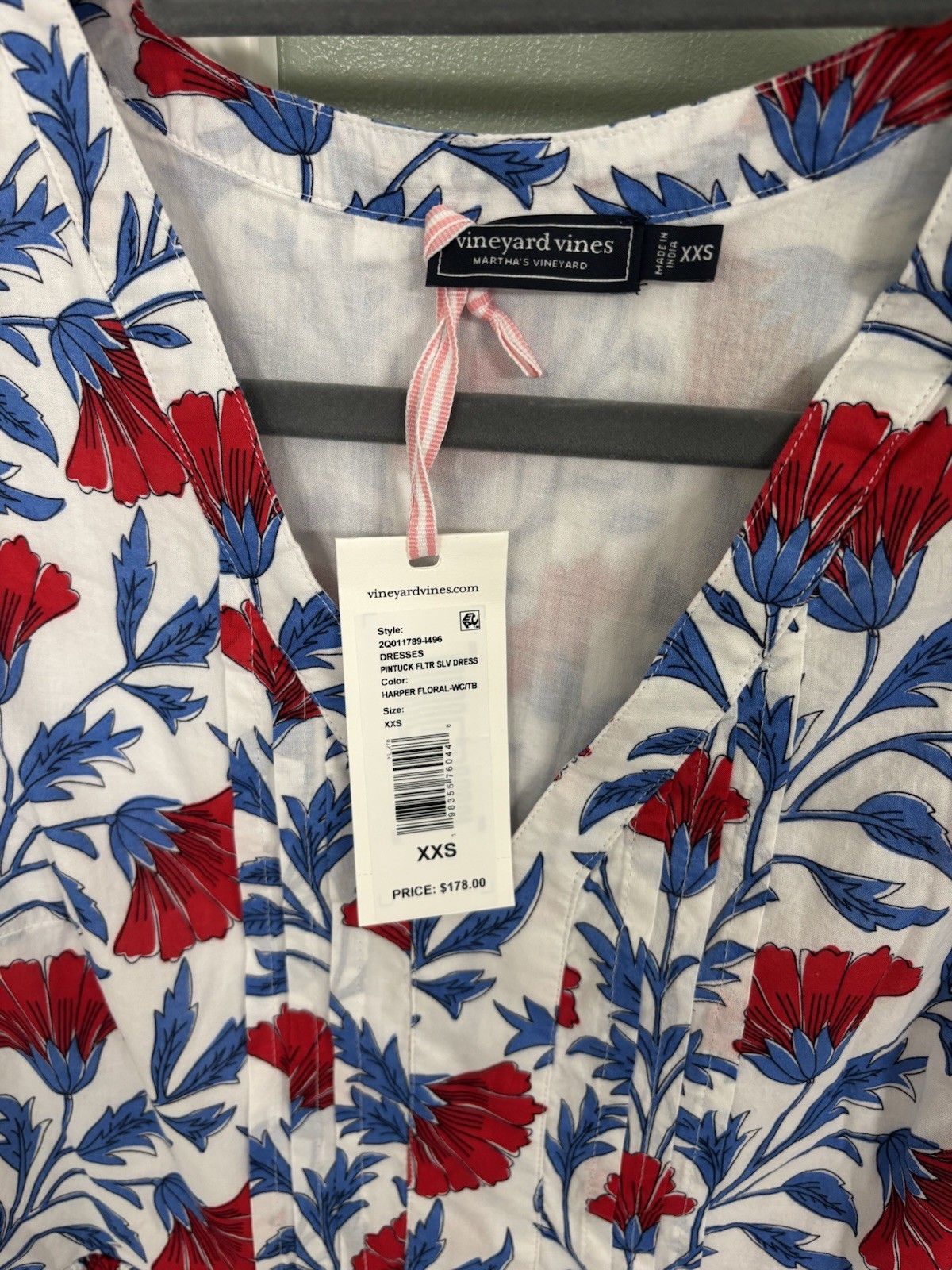 Vineyard Vines White Red Blue Floral V-Neck Ruffle Smocked Mini Dress XXS