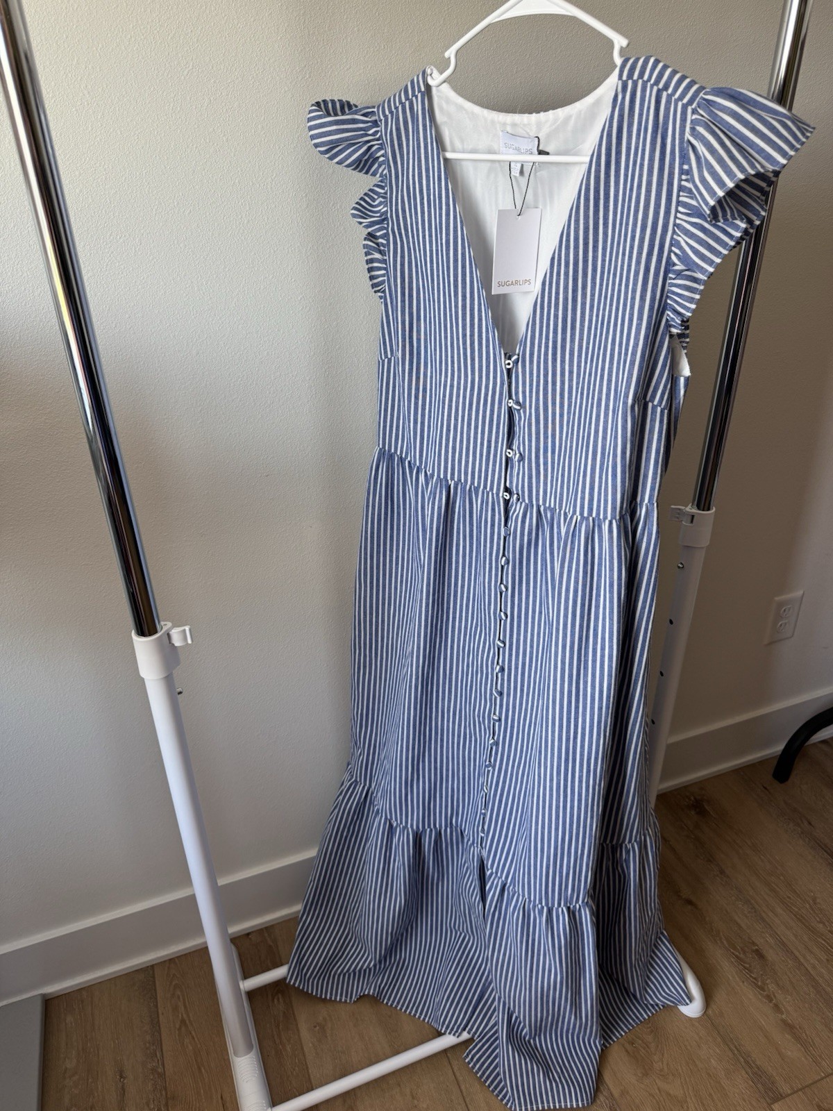 Sugarlips Sandy Striped Evianna Flutter Maxi Dress Size XL new with tags