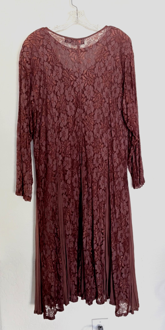 Nostalgia Vintage Dark Brown Lace Overlay Fared Flowy Dress 90s, Hippie Grunge
