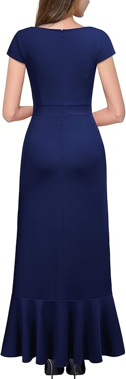 NWT Miusol Vintage Scalloped Neck Detail Ruffle Front Split Small Navy Blue