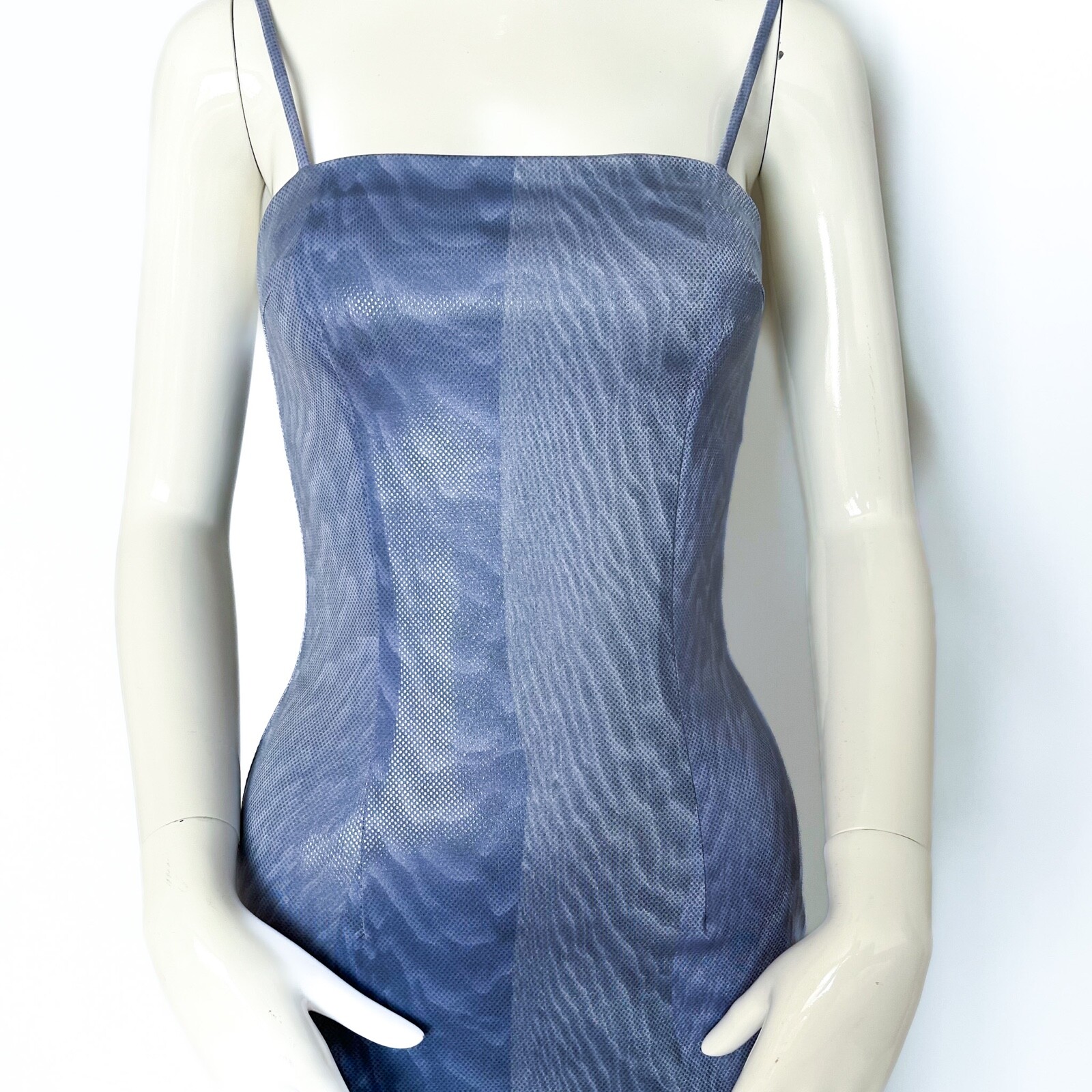 Cache by Alexia Admor | Midi Party Dress Cocktail Print Coated Bodycon Blue Sm