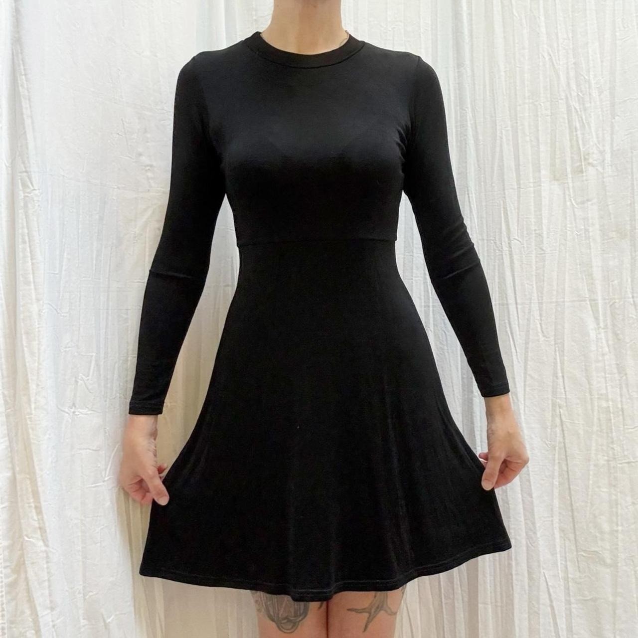 Moda International Black Slinky Long Sleeve Mini Dress Stretchy Vintage 90s XS