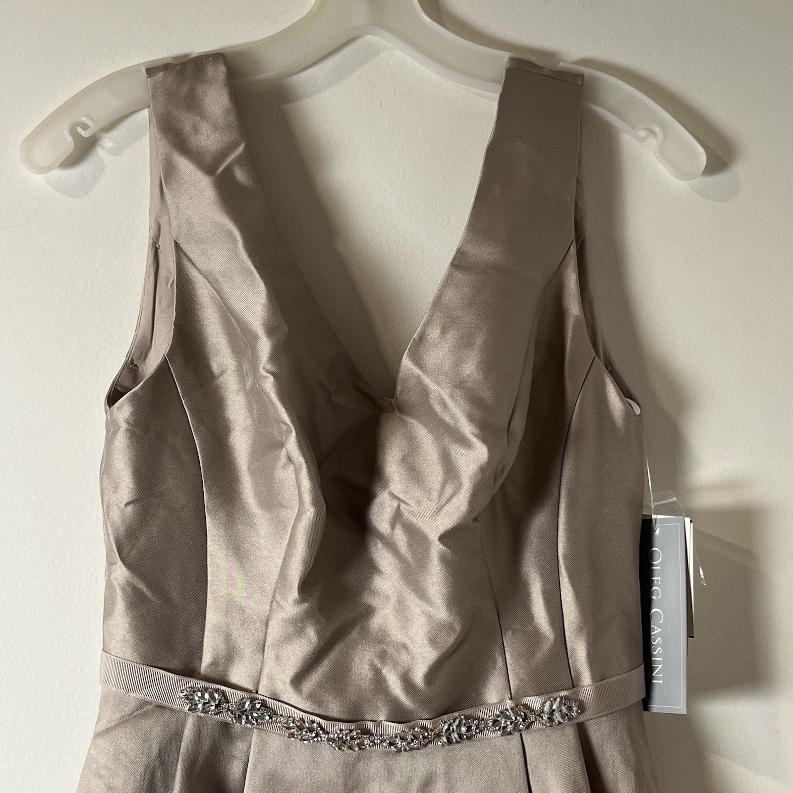 Oleg Cassini Mikado Midi Embellished Semi-formal Cocktail Dress Sz 2 in Biscotti