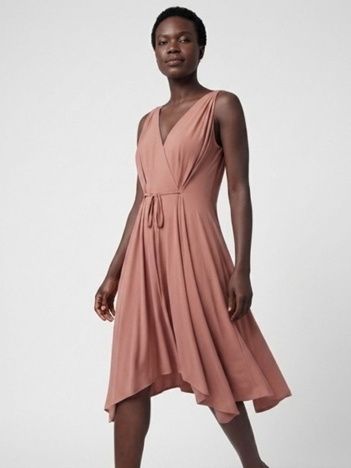Silk Sleeveless Asymmetric Tie Front Wrap Dress in Salmon Misses Small NWT