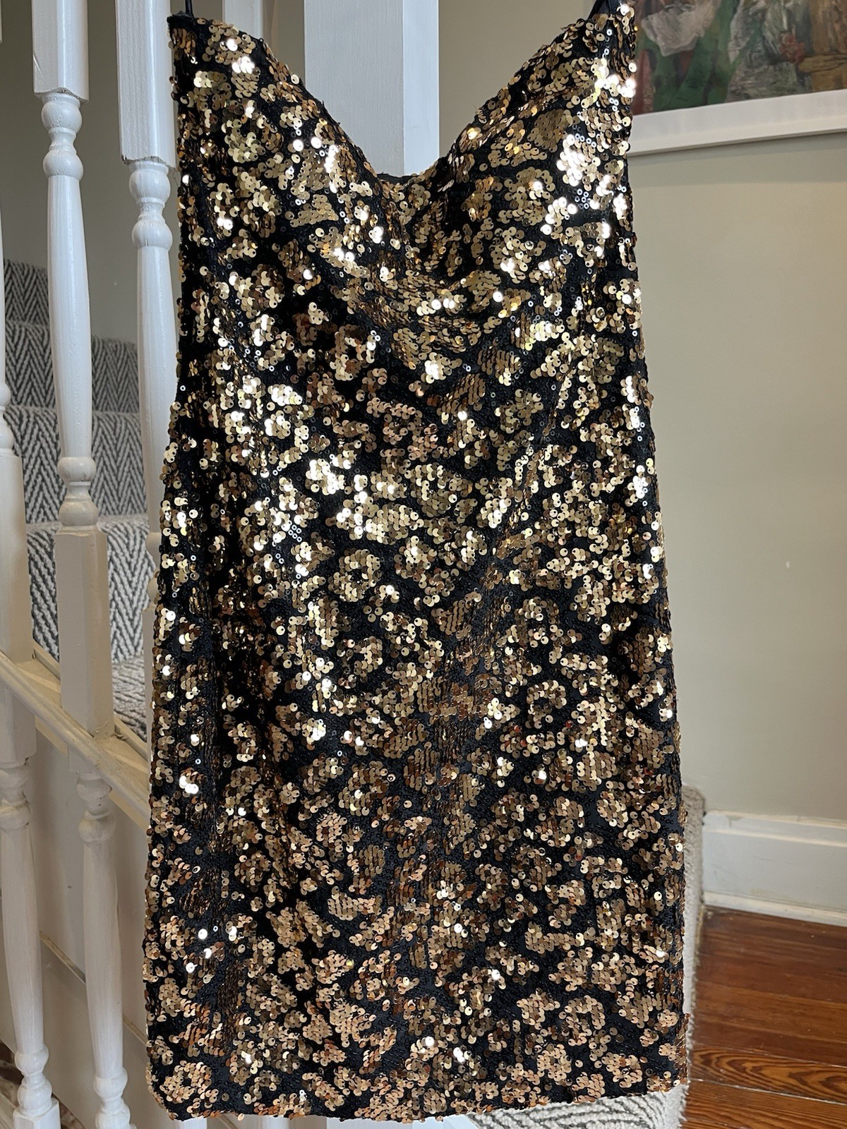 Women’s Black & Gold Sequin Sleeveless Mini Dress Size S Regular Solid